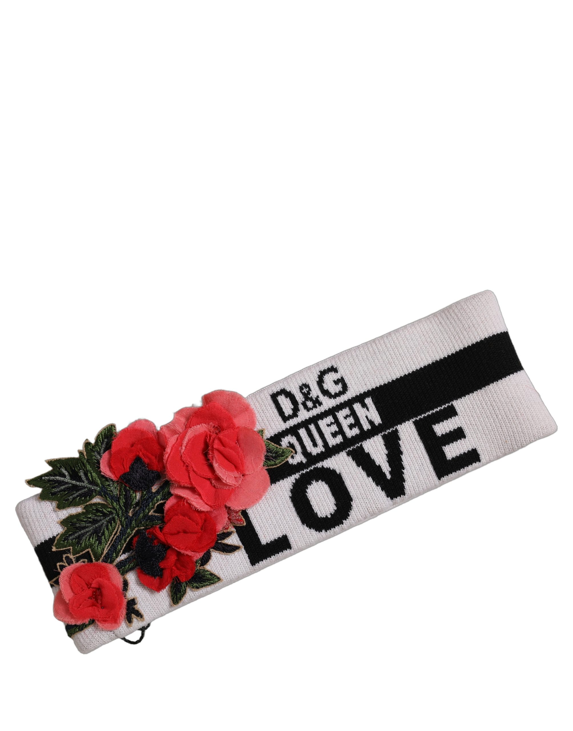 Dolce & Gabbana White D&G Queen Love Floral Applique Head Band One Size Hat - Image 2