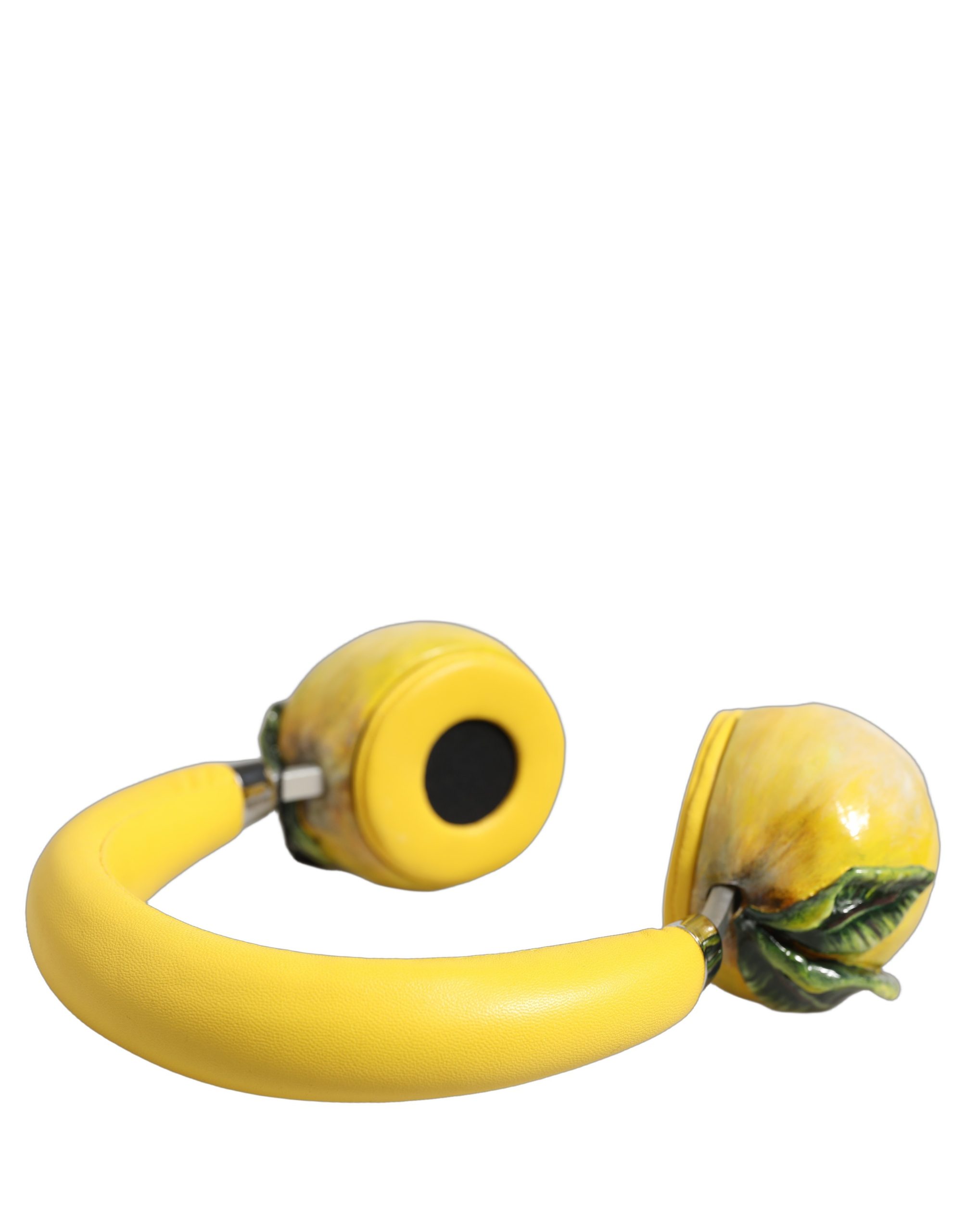 Dolce & Gabbana Yellow Vibrant Lemon Leather Headset Headphones - Image 7