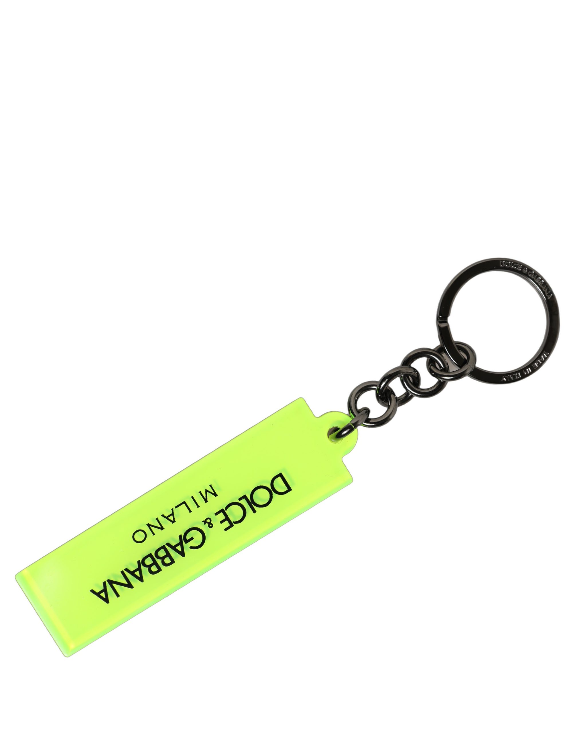 Dolce & Gabbana Neon Green Logo Print Charm Metal Keychain Keyring - Image 3