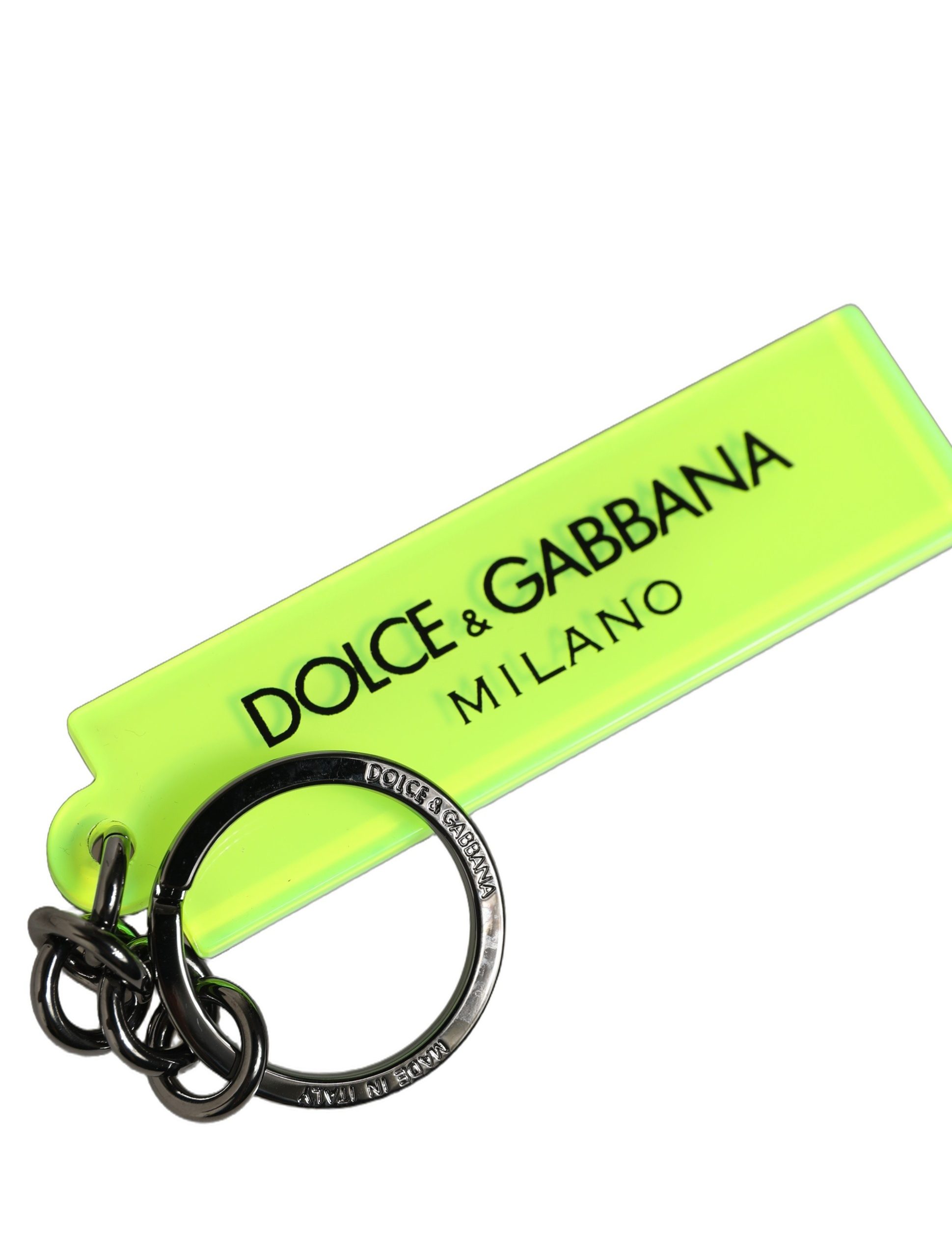Dolce & Gabbana Neon Green Logo Print Charm Metal Keychain Keyring - Image 5