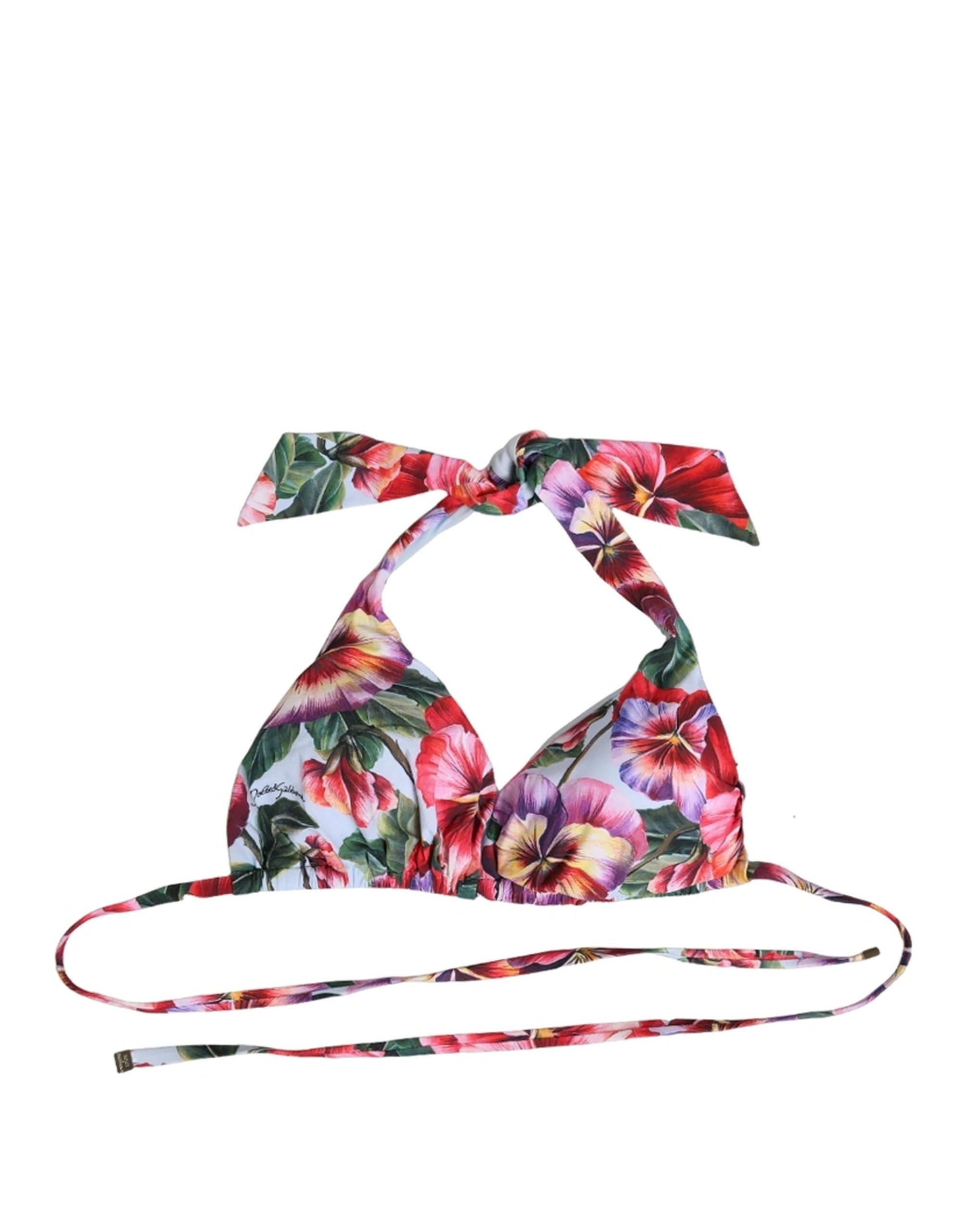 Dolce & Gabbana Multicolor Floral Triangle Beachwear Bikini Top - Image 4