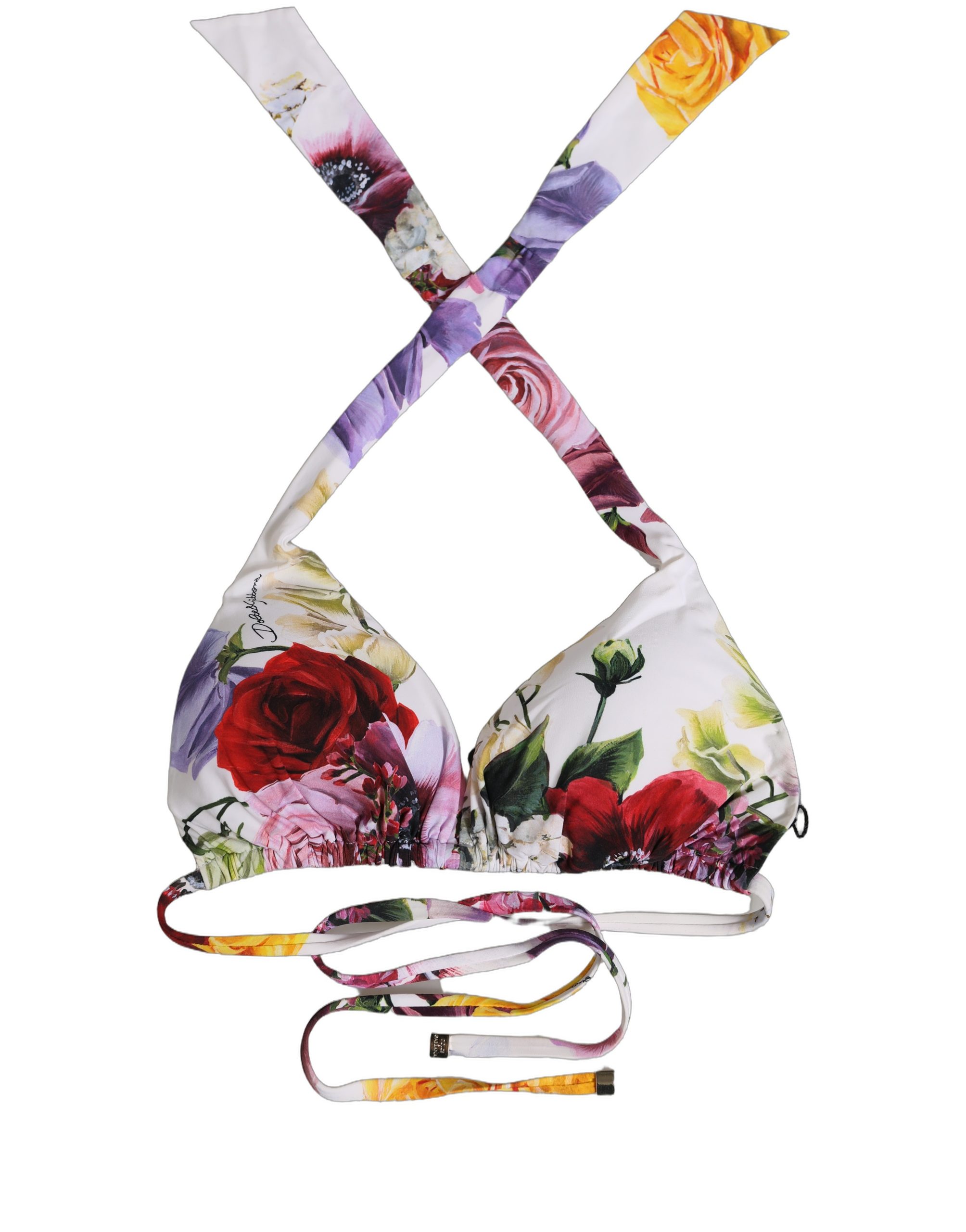 Dolce & Gabbana White Floral Print Triangle Beachwear Bikini Top - Image 2