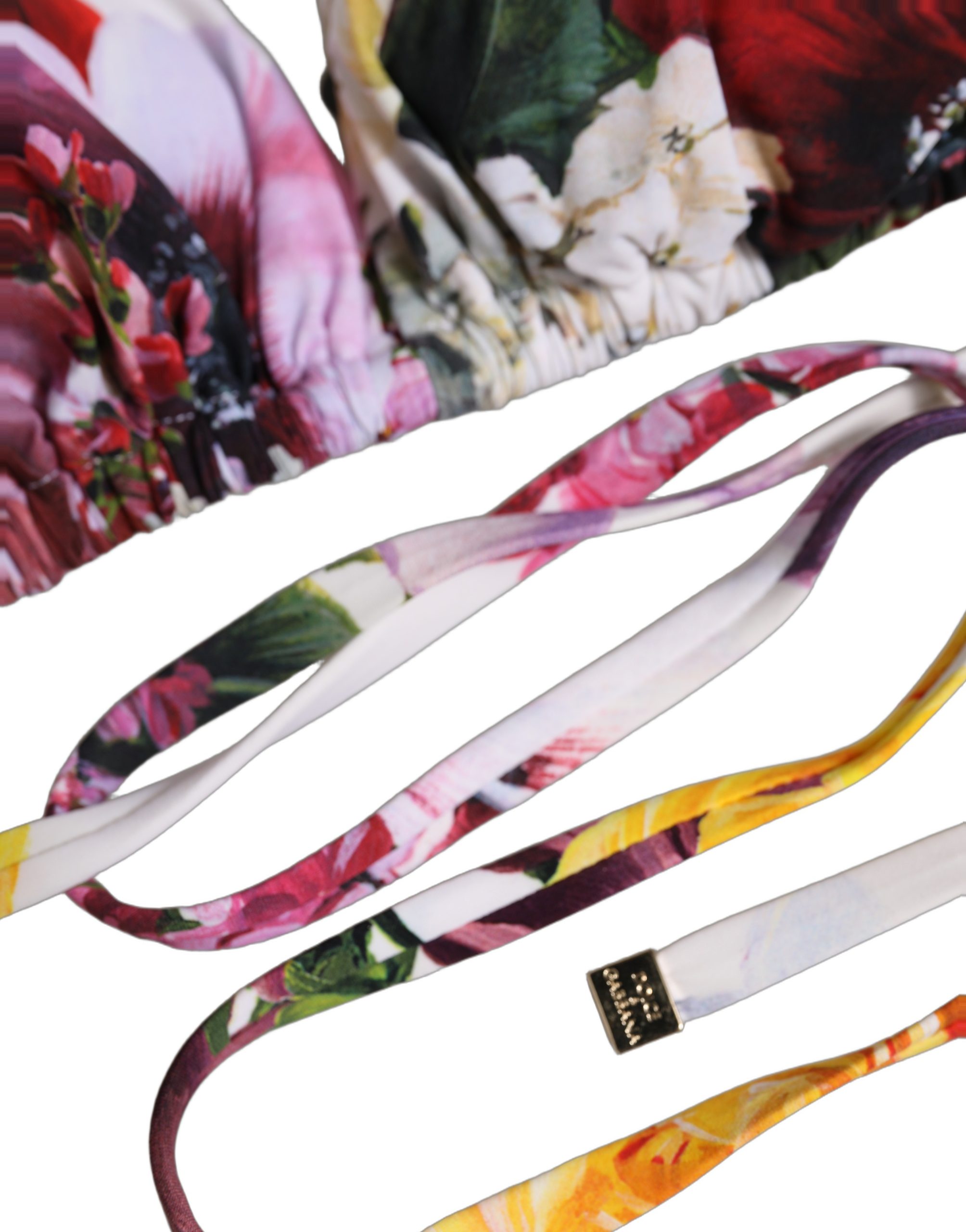 Dolce & Gabbana White Floral Print Triangle Beachwear Bikini Top - Image 4