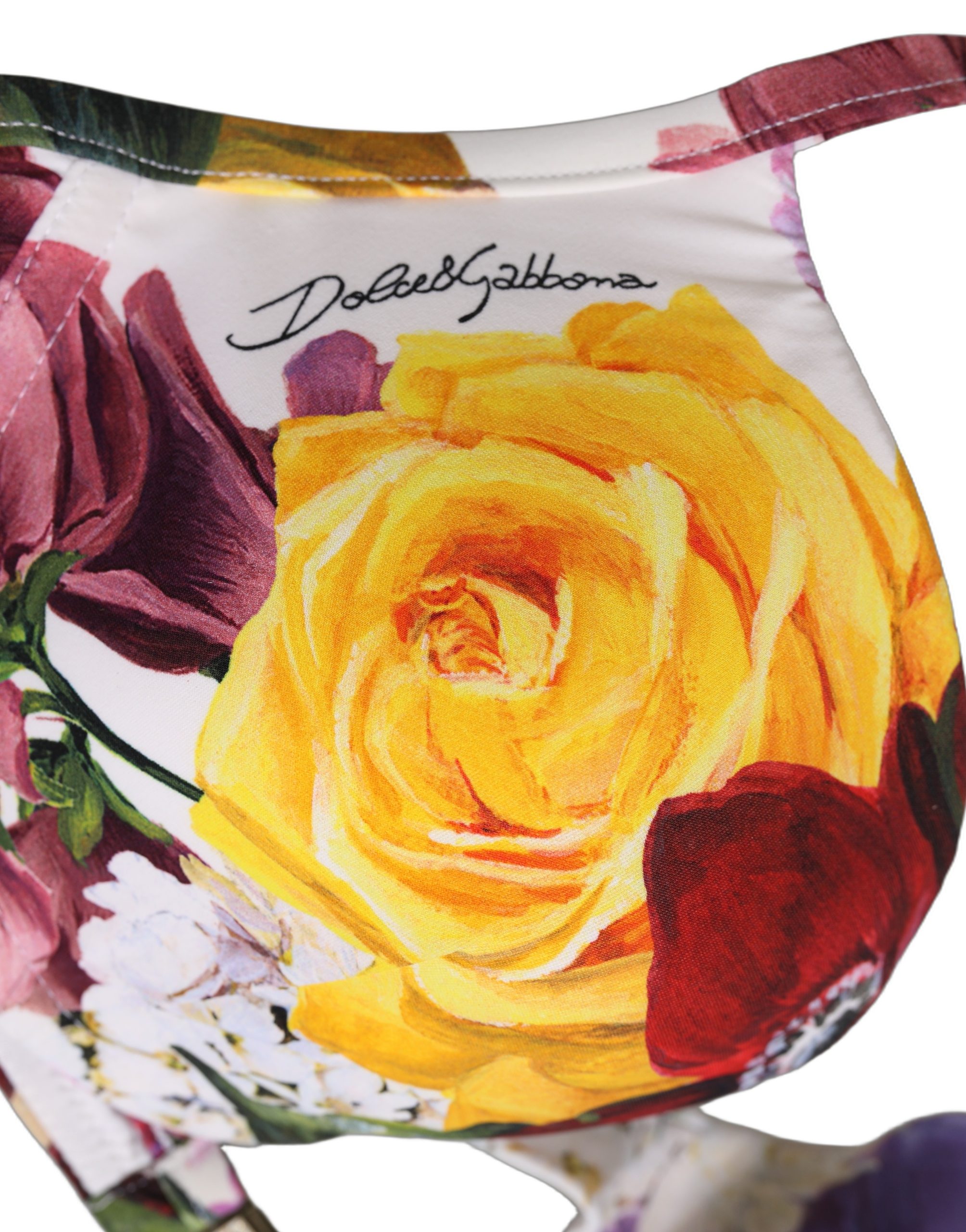 Dolce & Gabbana White Floral Print Nylon Beachwear Bikini Top - Image 4
