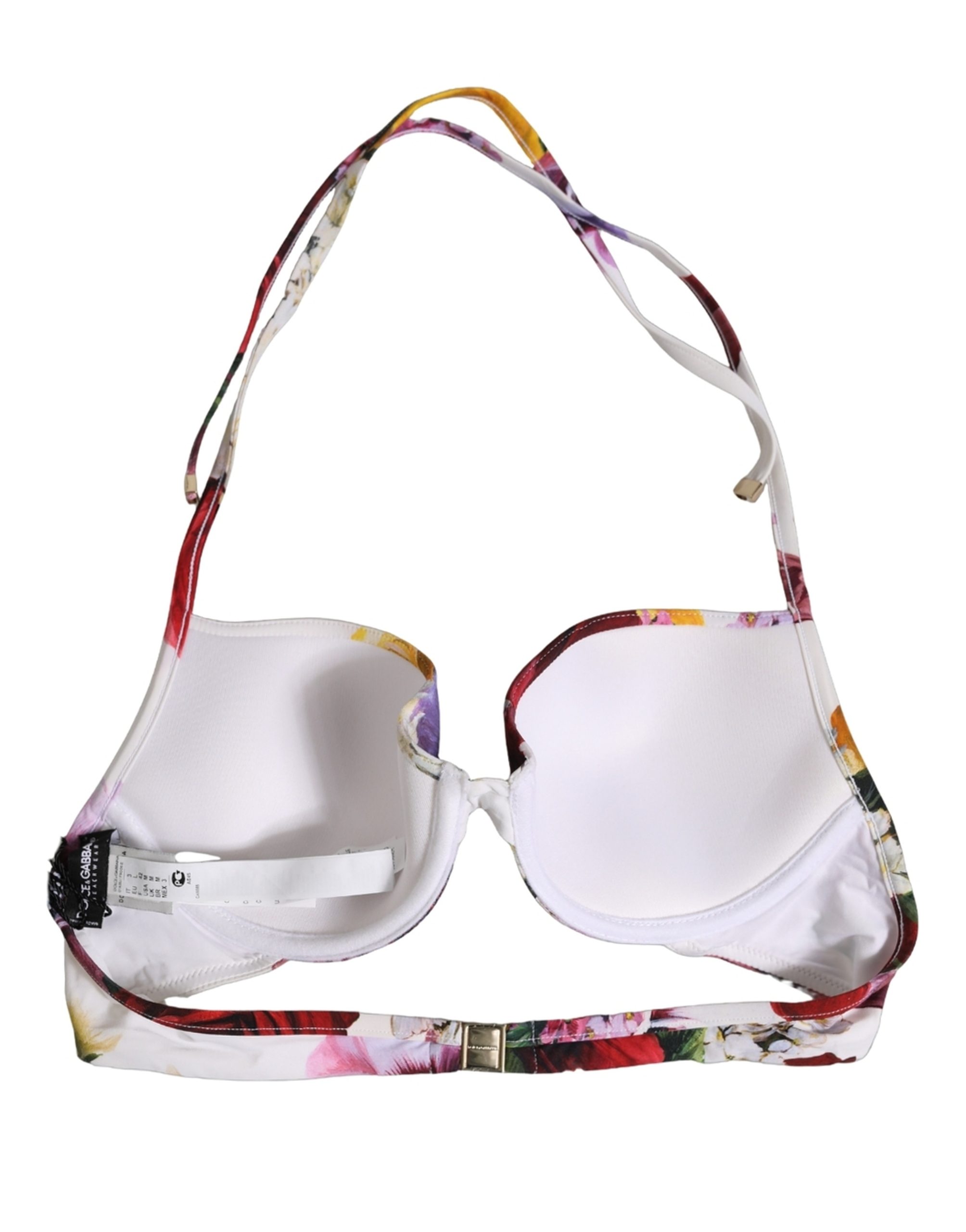 Dolce & Gabbana White Floral Print Nylon Beachwear Bikini Top - Image 5