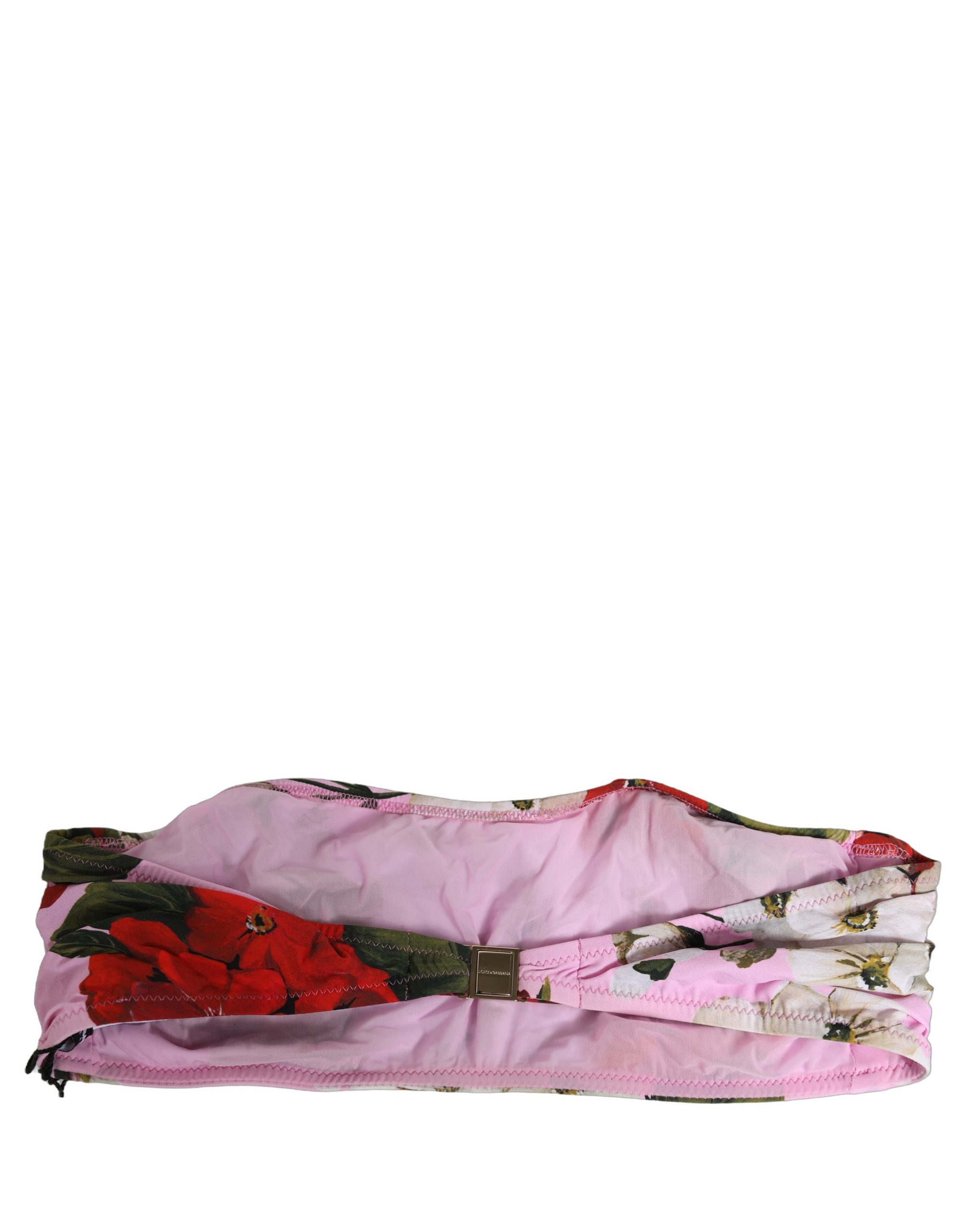 Dolce & Gabbana Pink Floral Print Bandeau Beachwear Bikini Top - Image 2