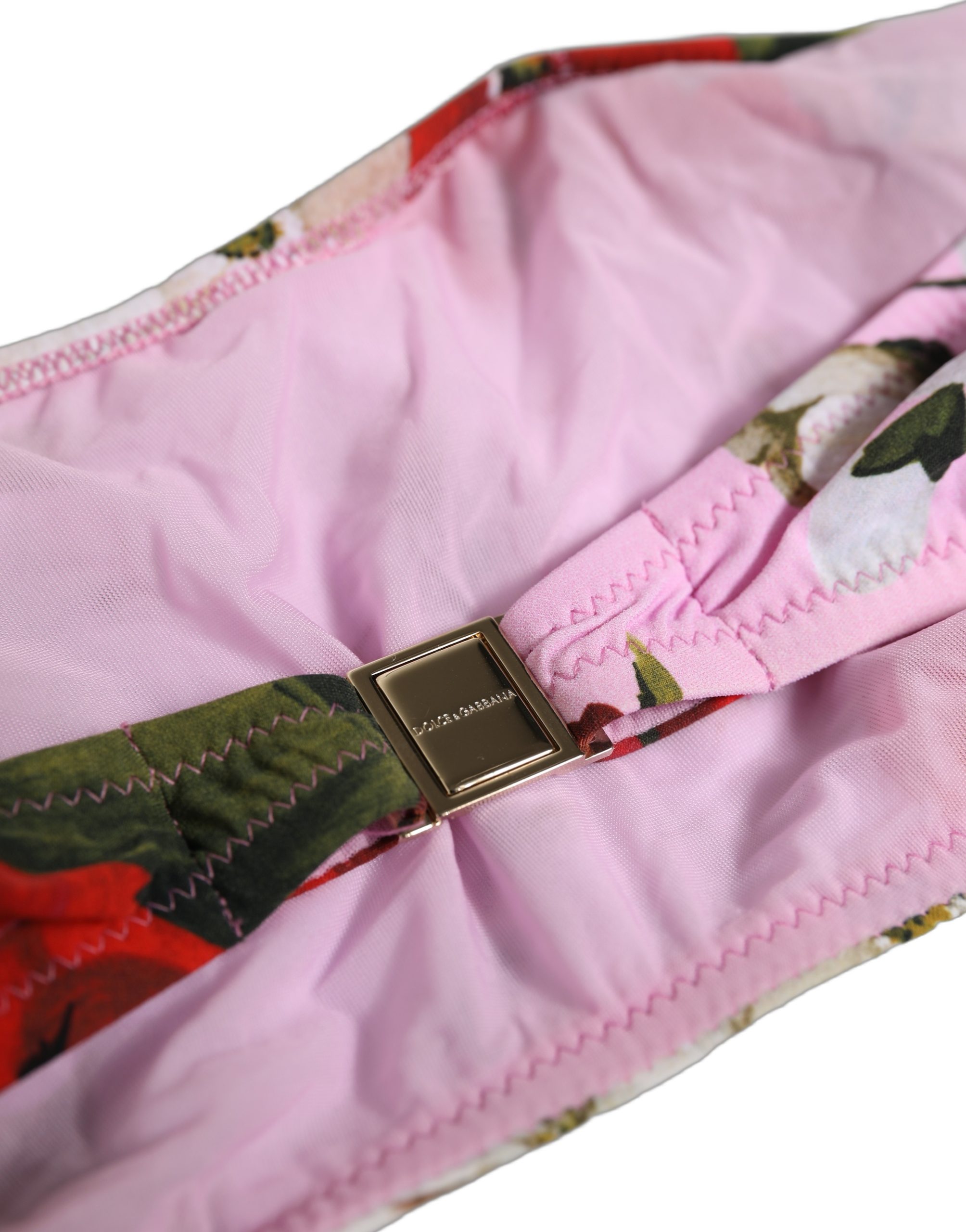 Dolce & Gabbana Pink Floral Print Bandeau Beachwear Bikini Top - Image 3
