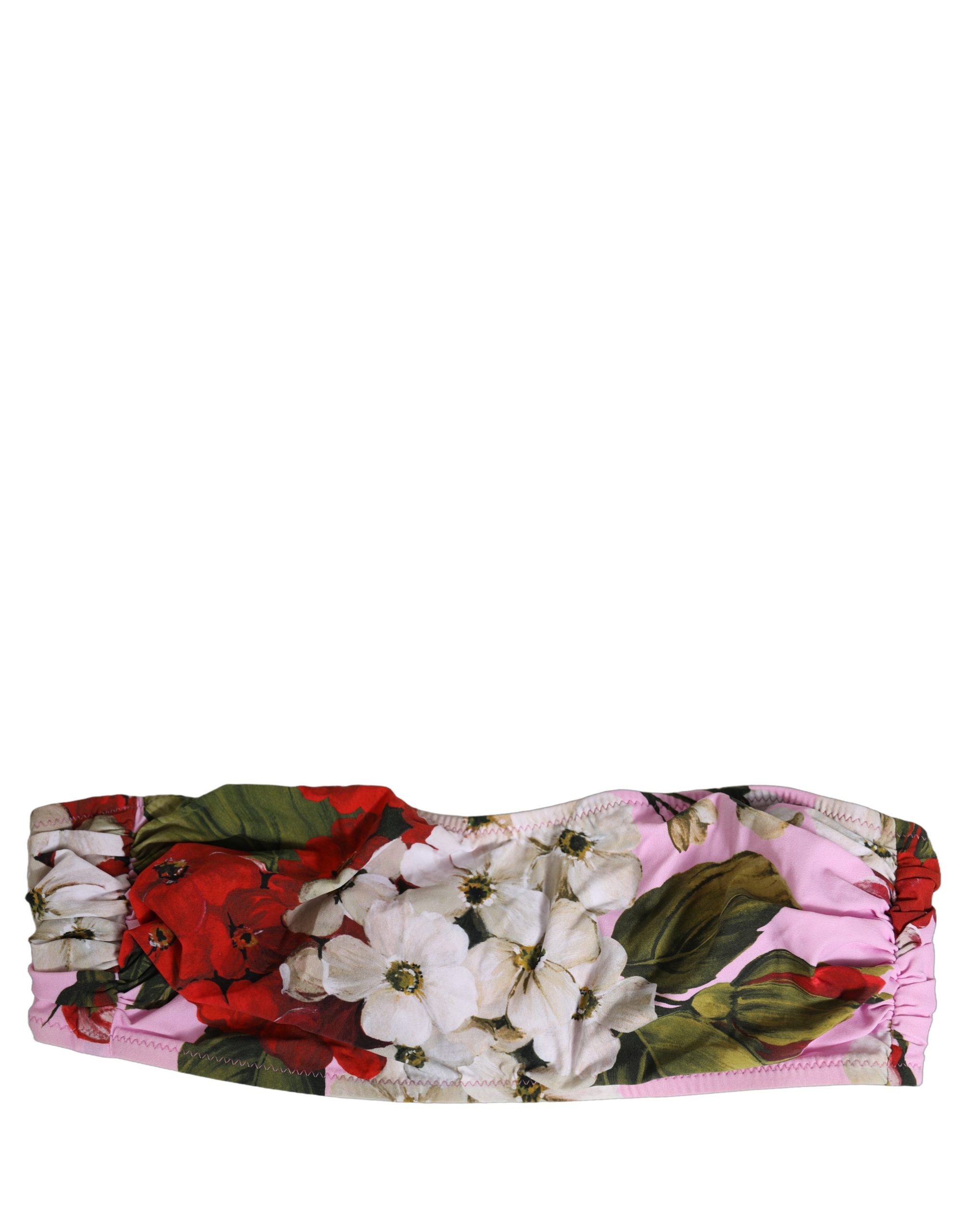 Dolce & Gabbana Pink Floral Print Bandeau Beachwear Bikini Top - Image 5