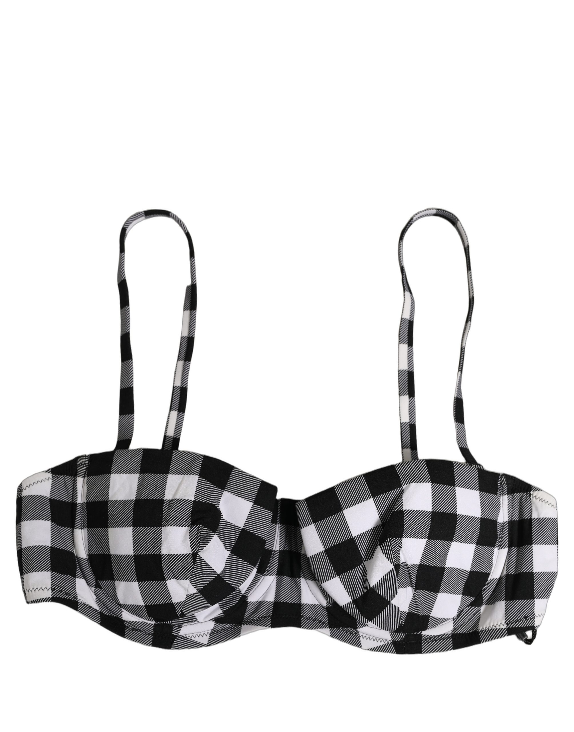 Dolce & Gabbana Black White Gingham Check Beachwear Bikini Top - Image 3