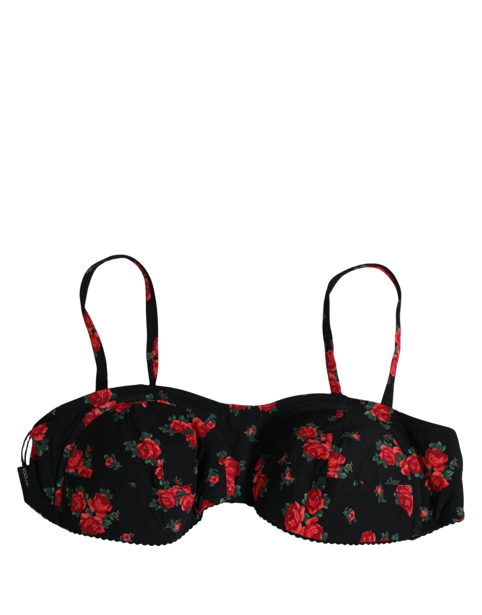 Dolce & Gabbana Black Floral Print Underwire Beachwear Bikini Top - Image 2