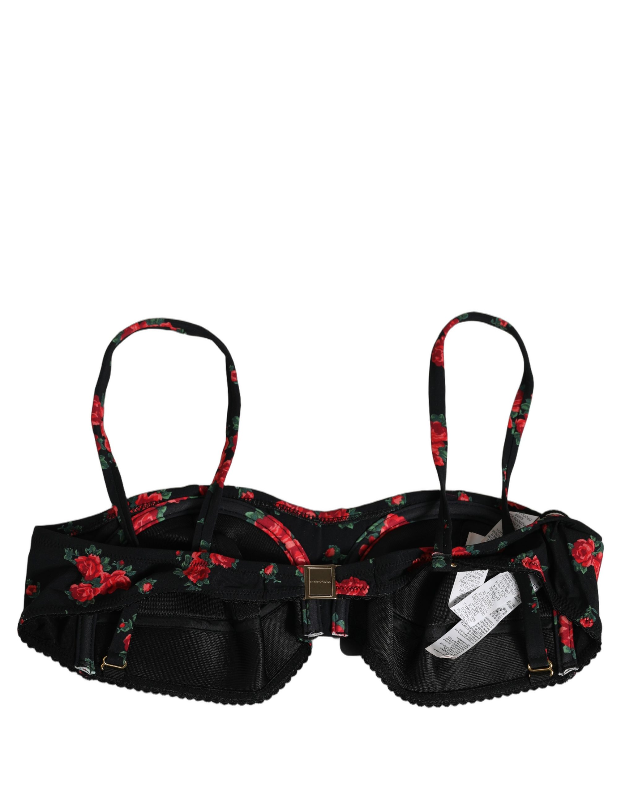 Dolce & Gabbana Black Floral Print Underwire Beachwear Bikini Top - Image 3