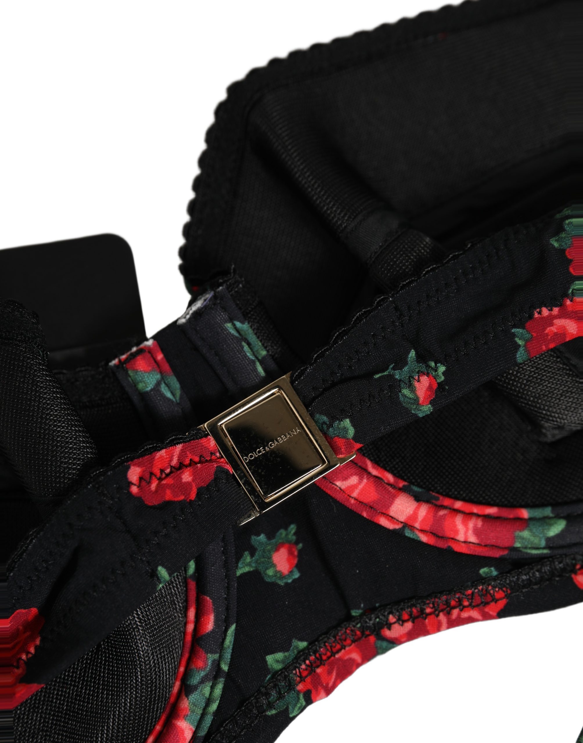 Dolce & Gabbana Black Floral Print Underwire Beachwear Bikini Top - Image 4