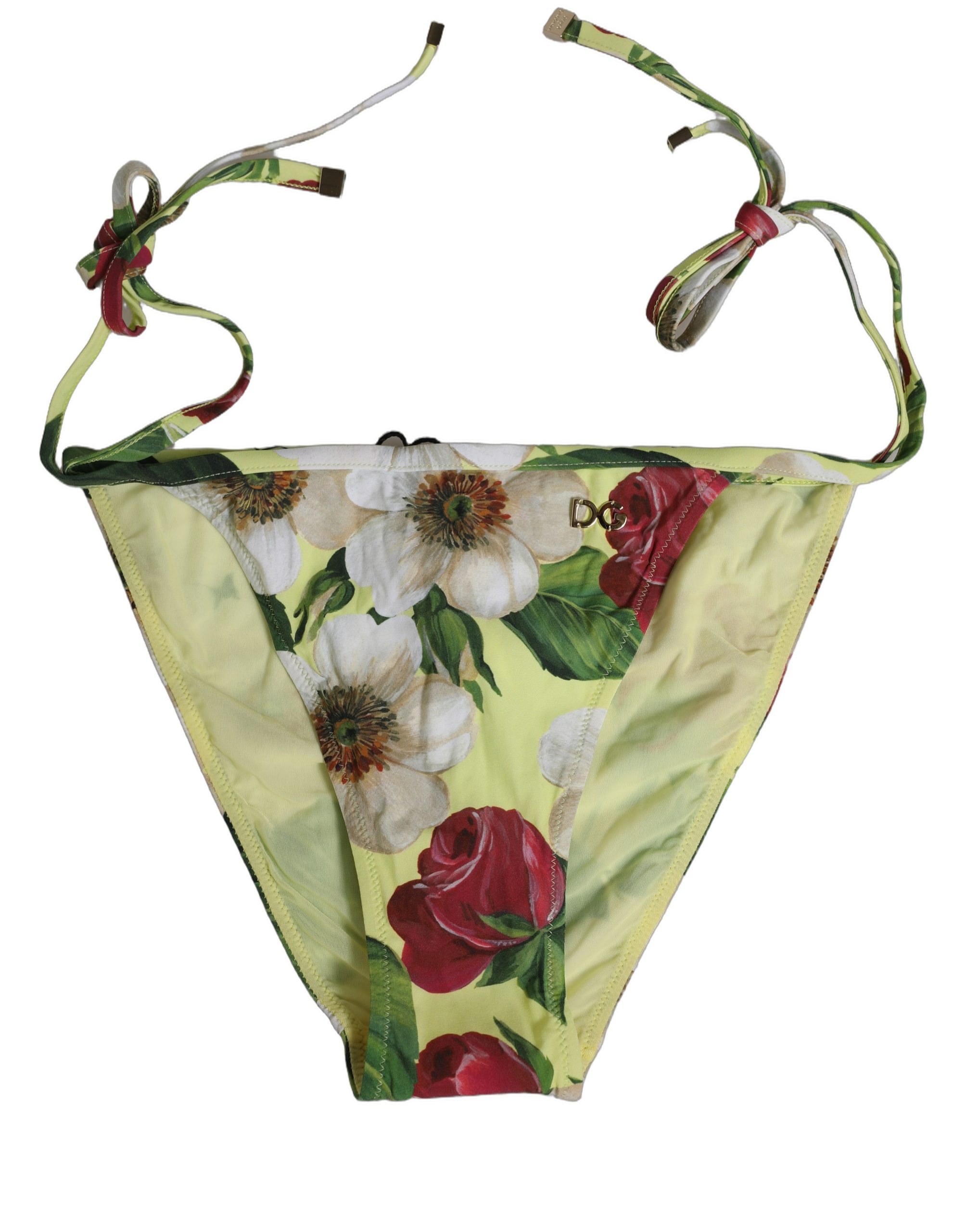 Dolce & Gabbana Yellow Floral Print Nylon Beachwear Bikini Bottom - Image 3