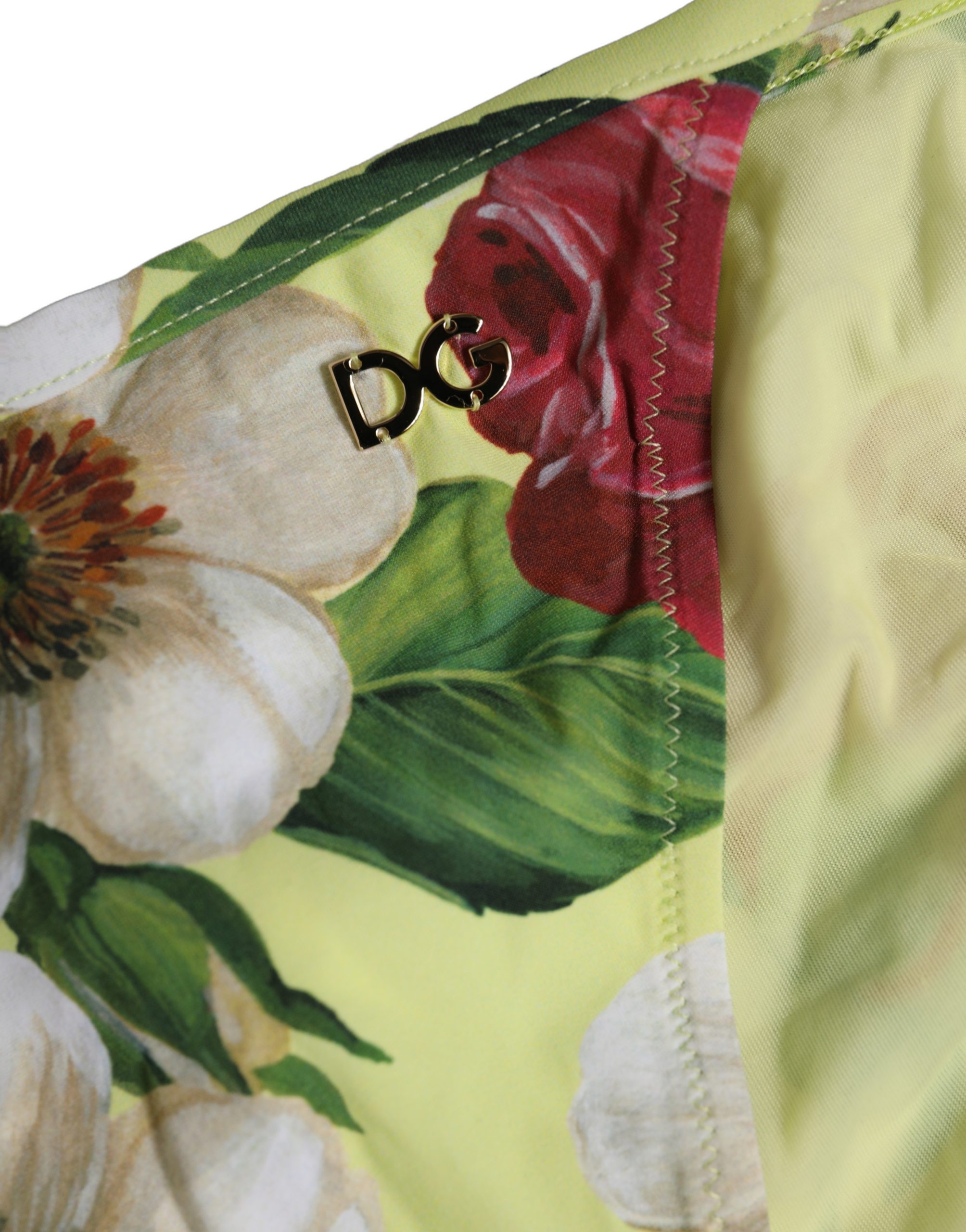 Dolce & Gabbana Yellow Floral Print Nylon Beachwear Bikini Bottom - Image 4