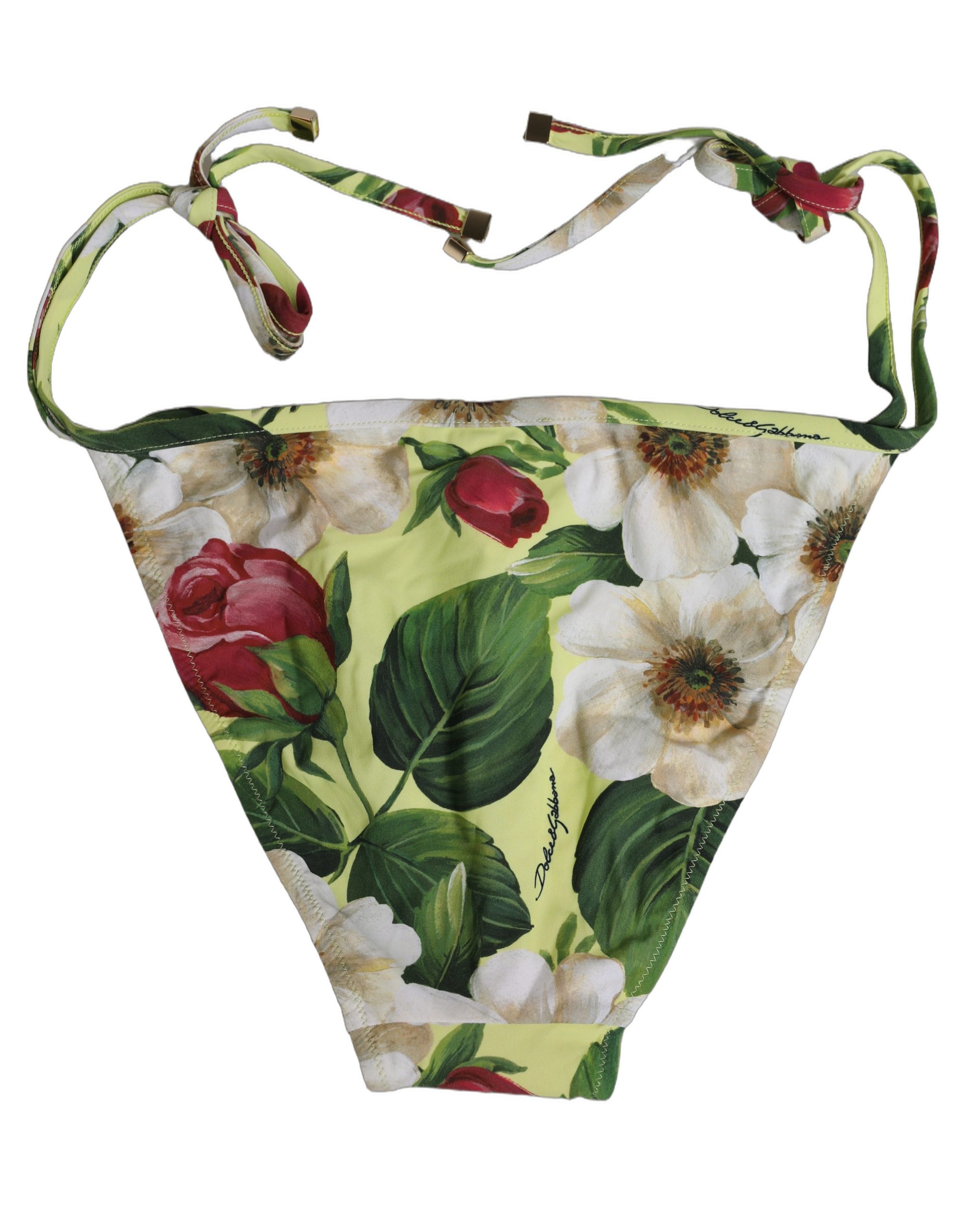 Dolce & Gabbana Yellow Floral Print Nylon Beachwear Bikini Bottom - Image 5