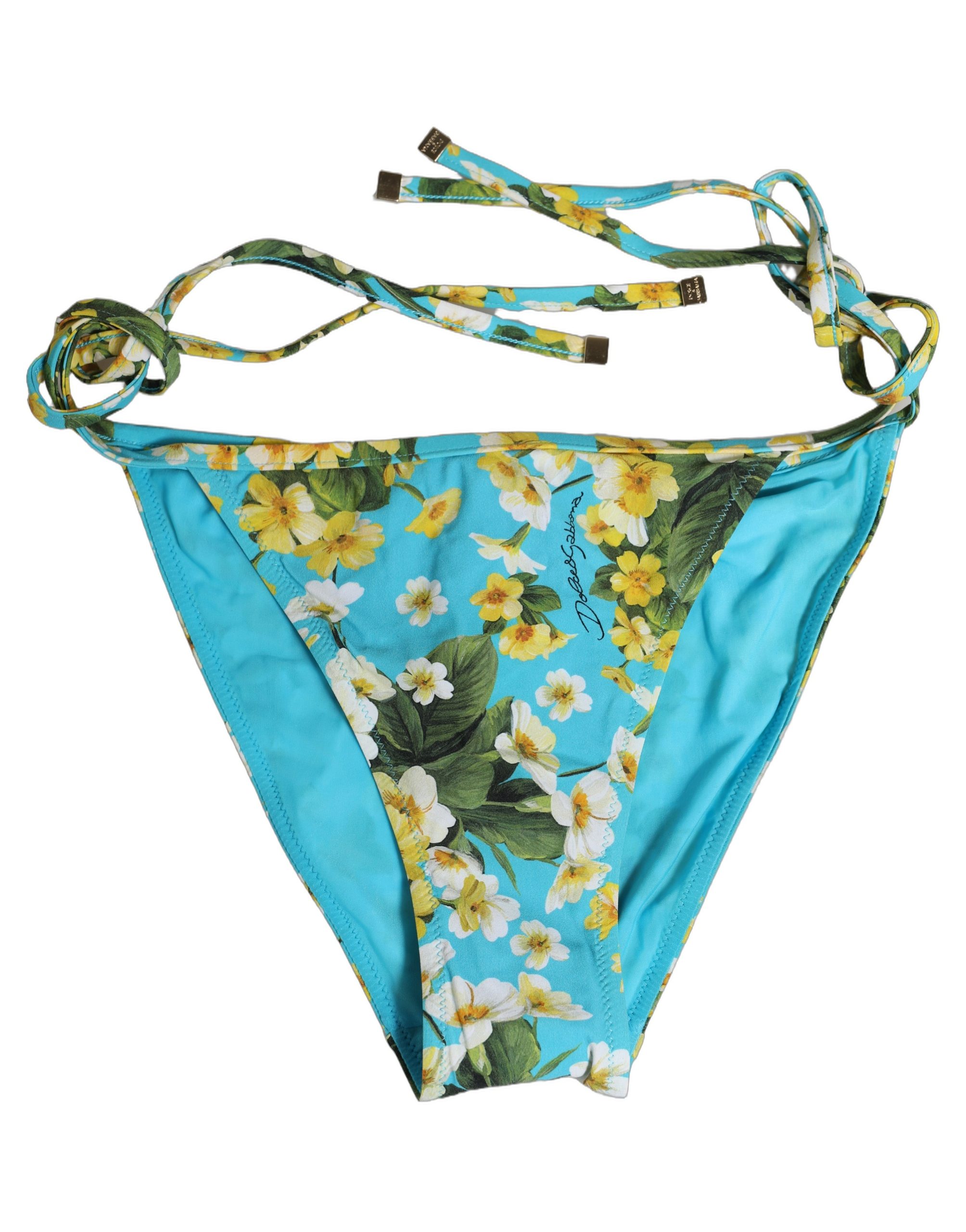 Dolce & Gabbana Blue Floral Print Nylon Beachwear Bikini Bottom - Image 2