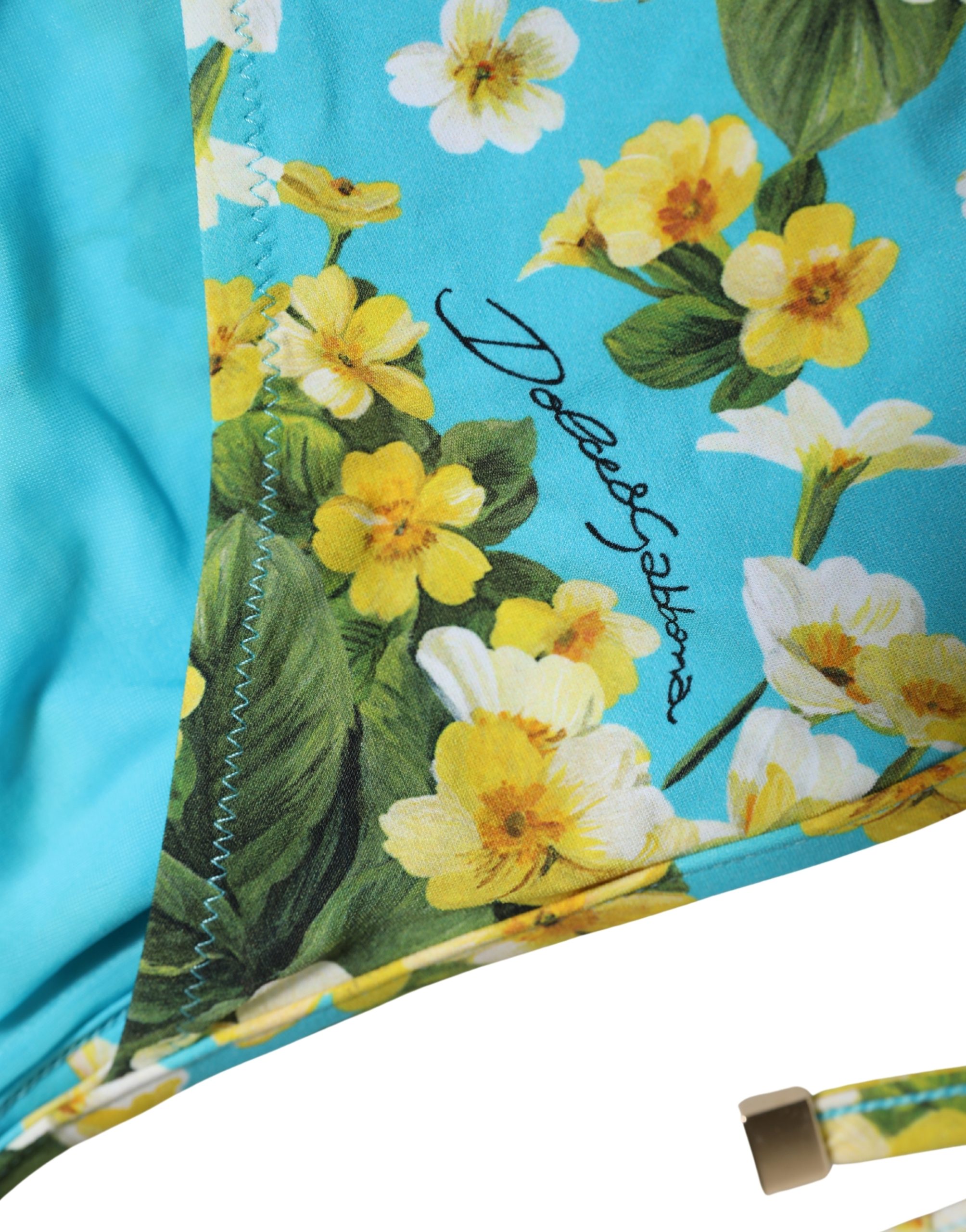 Dolce & Gabbana Blue Floral Print Nylon Beachwear Bikini Bottom - Image 4