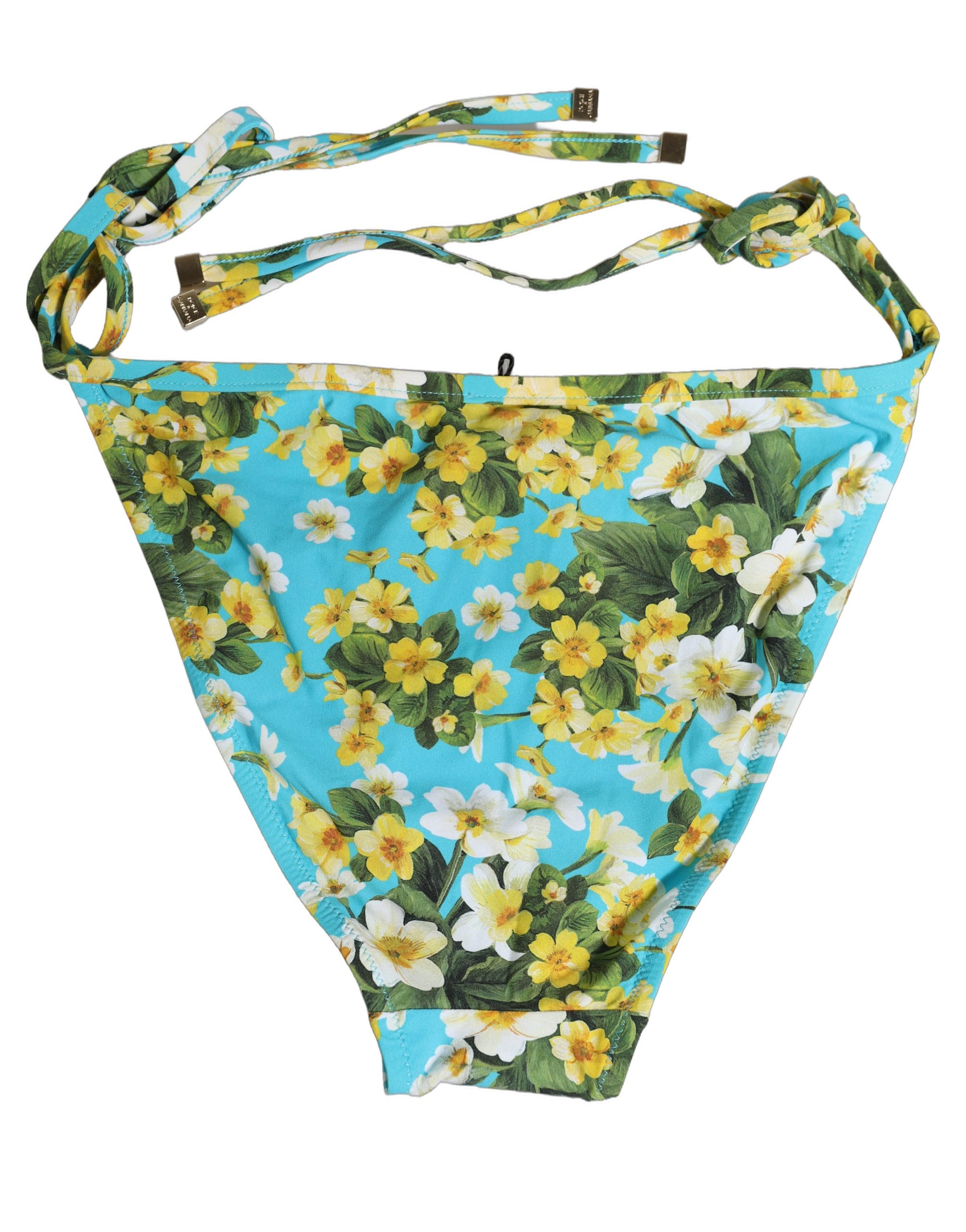 Dolce & Gabbana Blue Floral Print Nylon Beachwear Bikini Bottom - Image 5