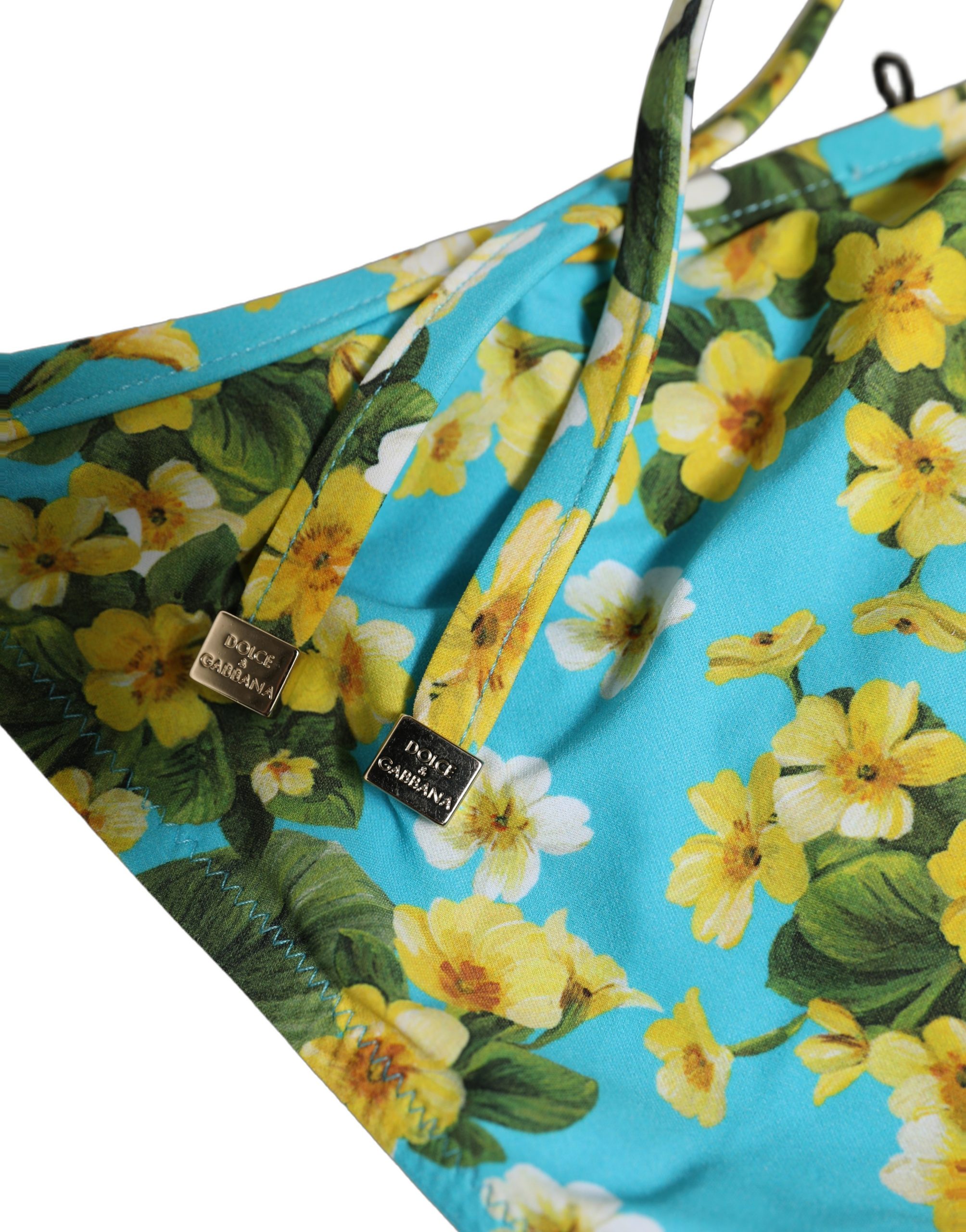 Dolce & Gabbana Blue Floral Print Nylon Beachwear Bikini Bottom - Image 6