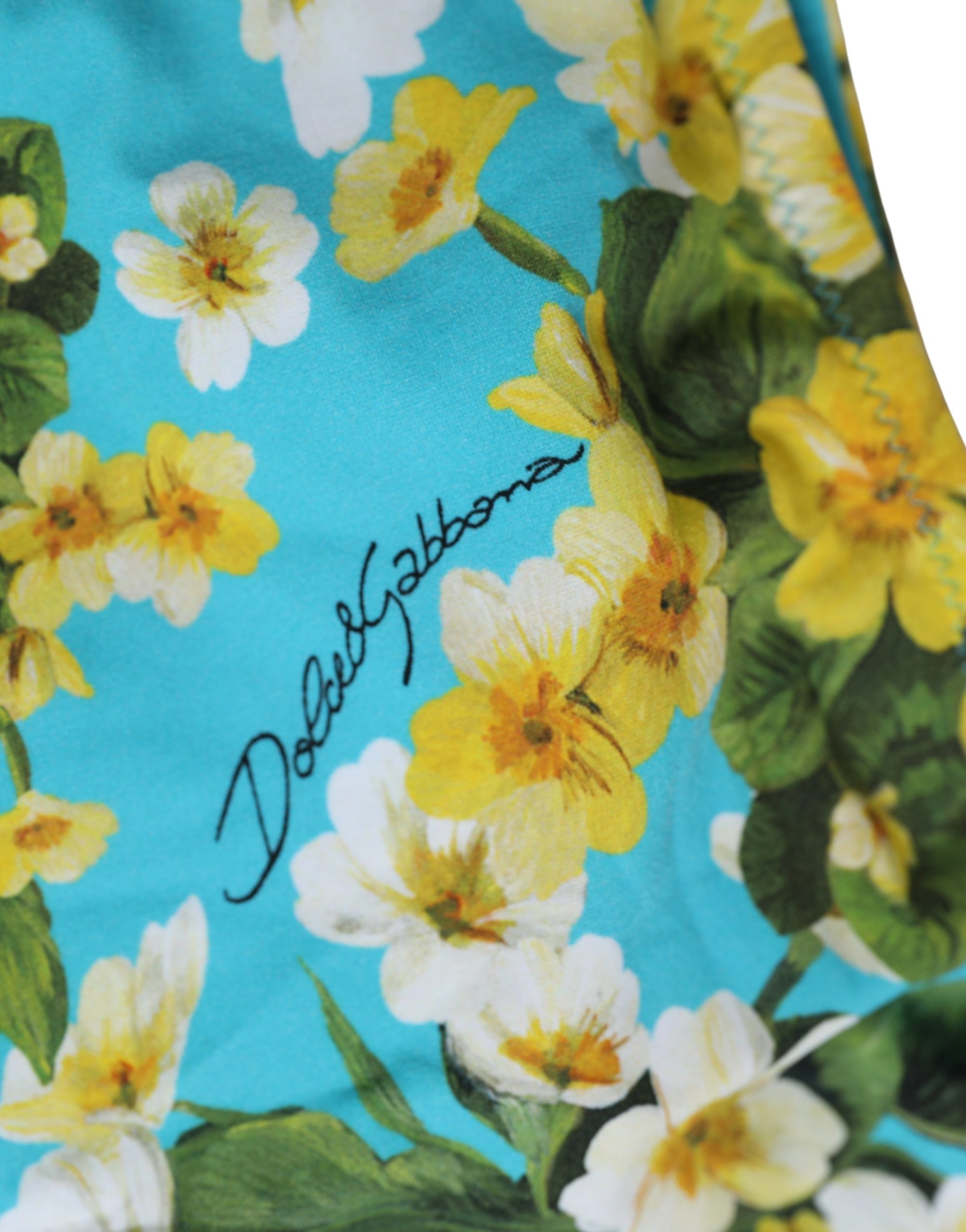 Dolce & Gabbana Blue Floral Print Nylon Beachwear Bikini Bottom - Image 2