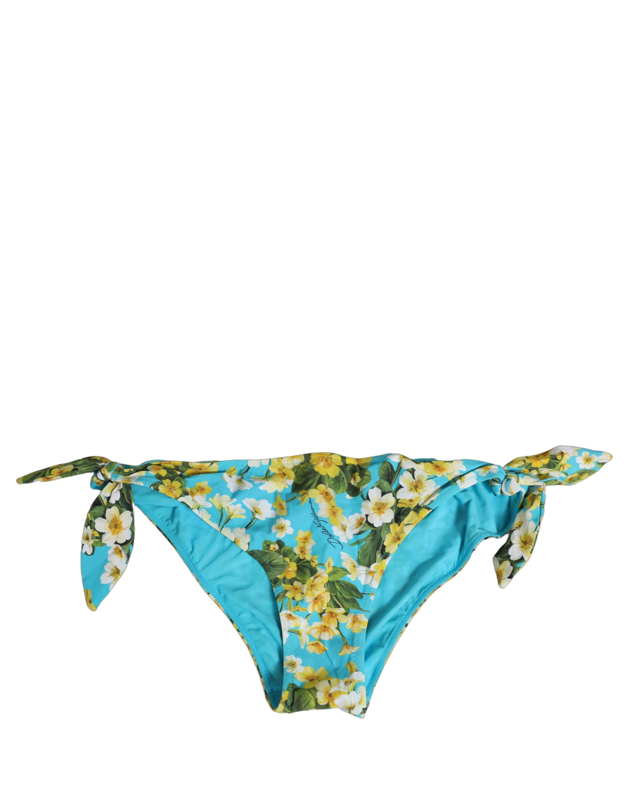 Dolce & Gabbana Blue Floral Print Nylon Beachwear Bikini Bottom - Image 4