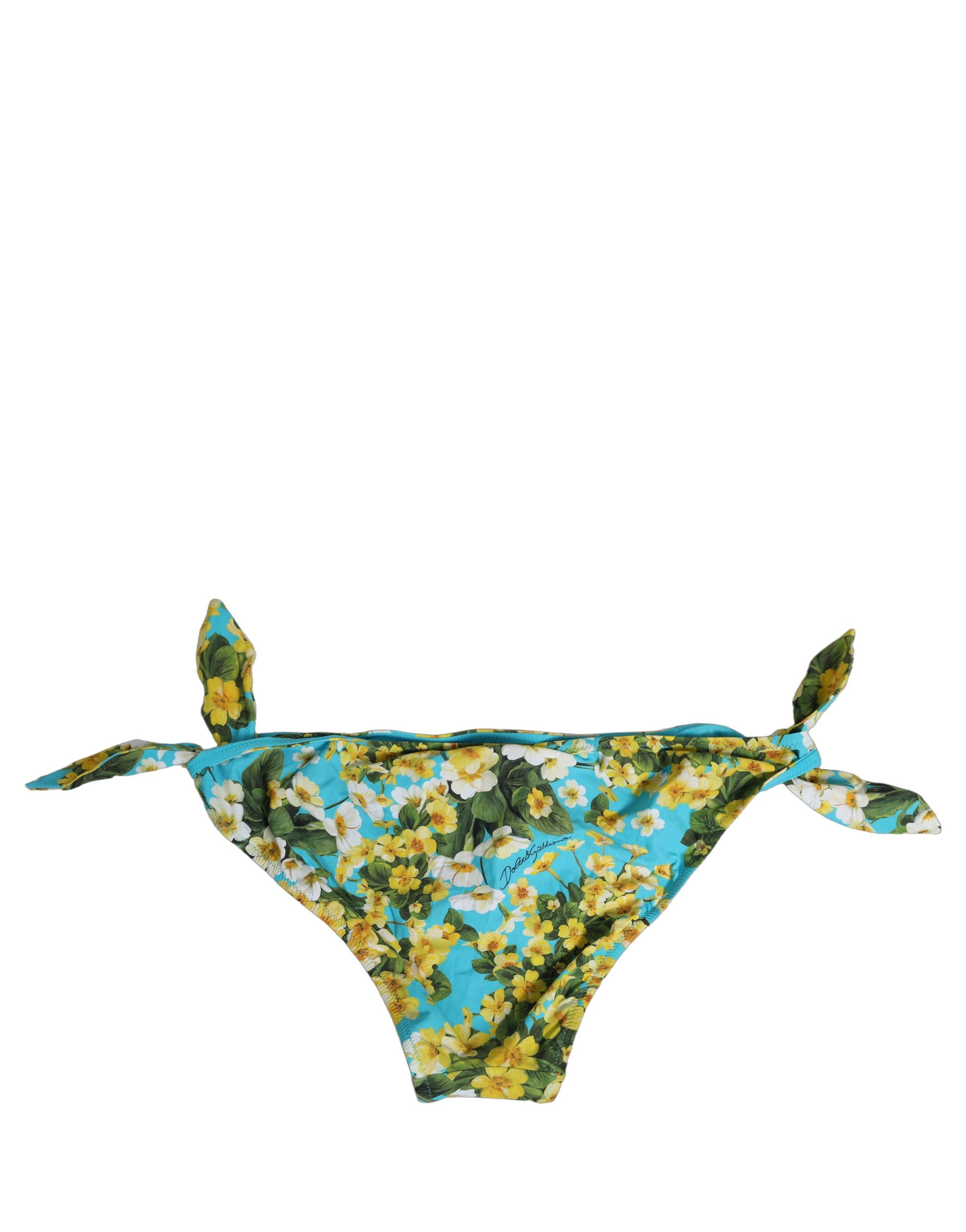 Dolce & Gabbana Blue Floral Print Nylon Beachwear Bikini Bottom - Image 5
