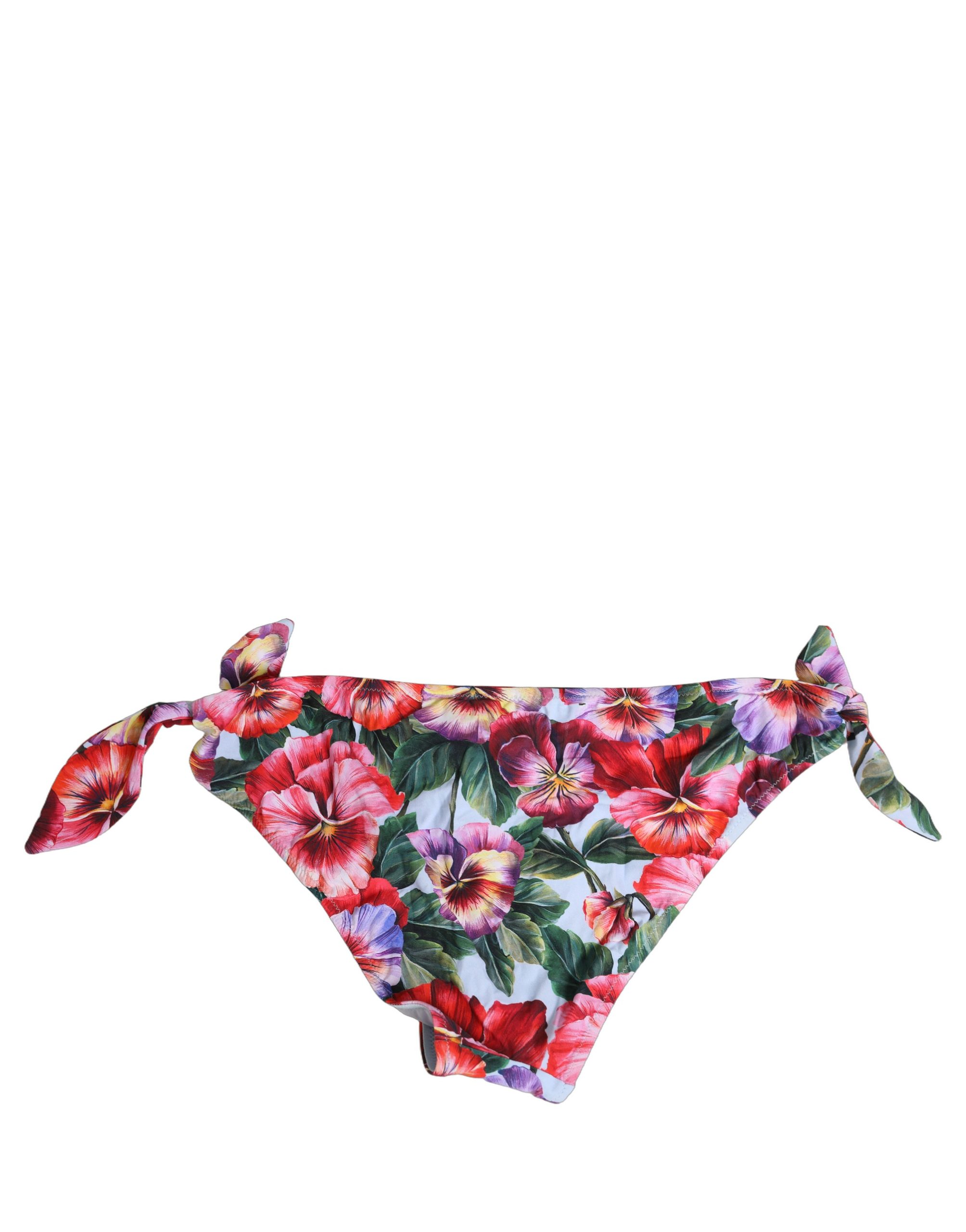 Dolce & Gabbana White Floral Print Nylon Beachwear Bikini Bottom - Image 3