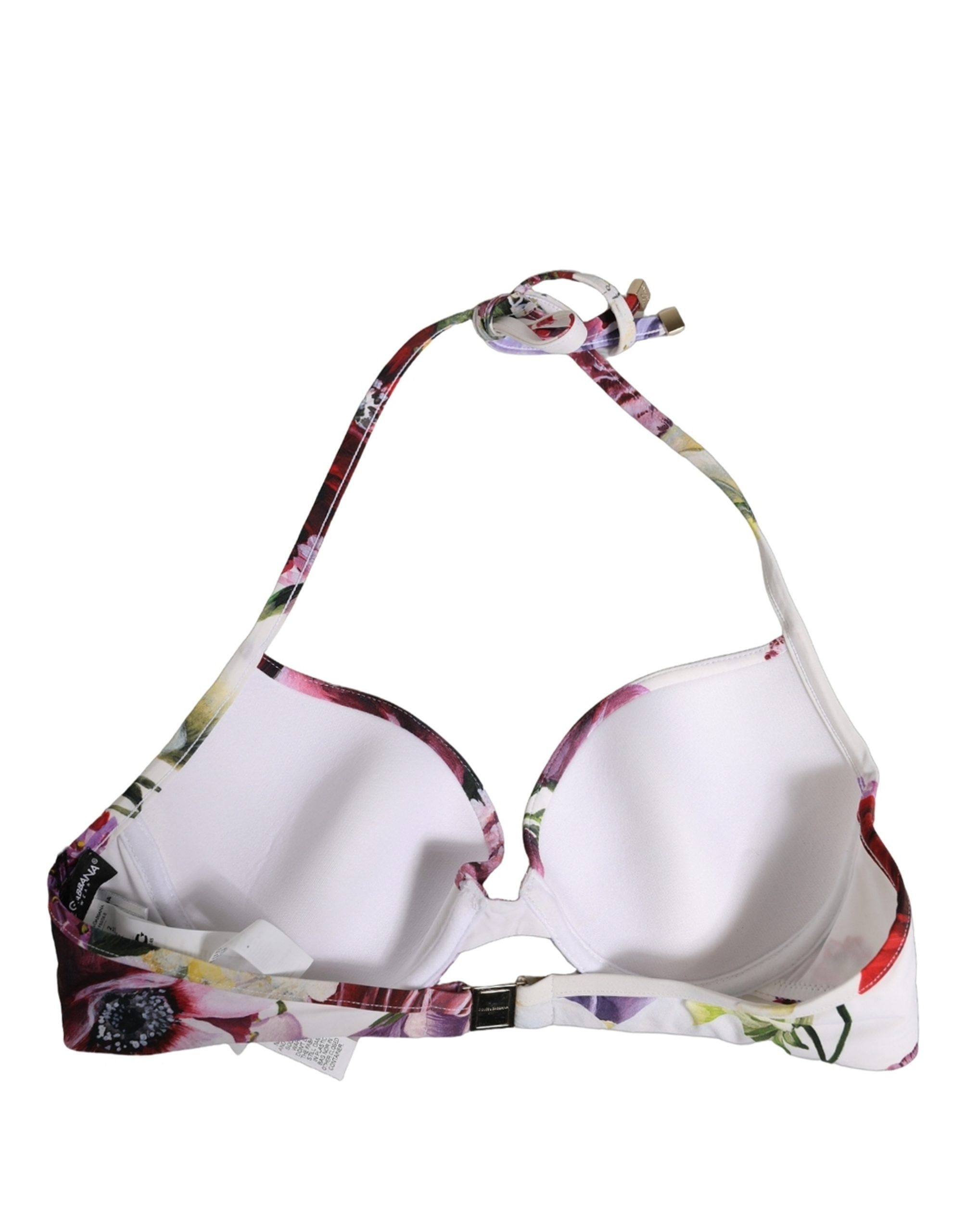 Dolce & Gabbana White Floral Print Nylon Beachwear Bikini Top - Image 5