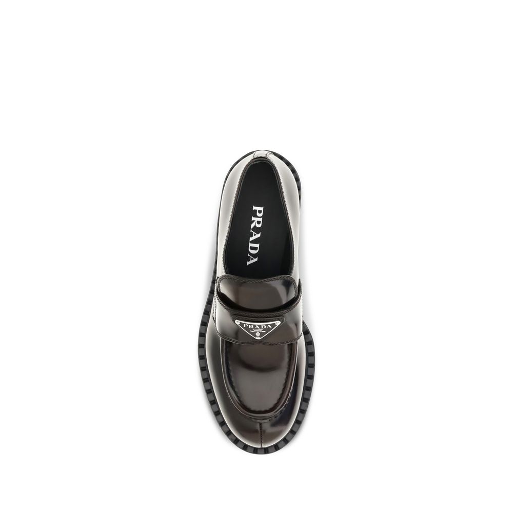Prada Brown Calf Leather Bos Taurus Slip-On Loafers - Image 4