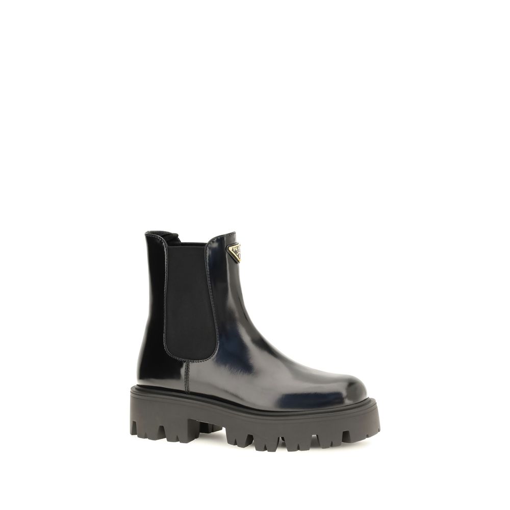 Prada Black Calf Leather Bos Taurus Chelsea Boots - Image 2