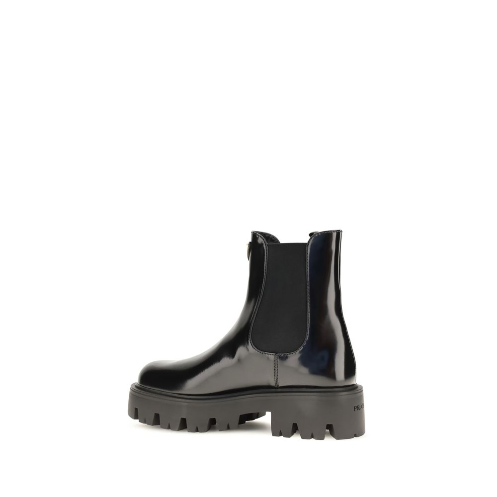 Prada Black Calf Leather Bos Taurus Chelsea Boots - Image 3