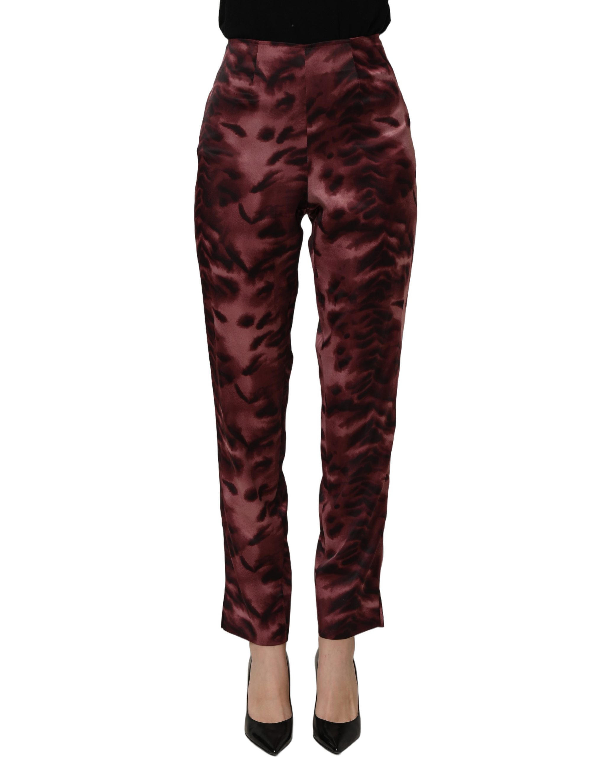 BENCIVENGA Burgundy High Waist Patterned Straight Trouser Pants - Image 2