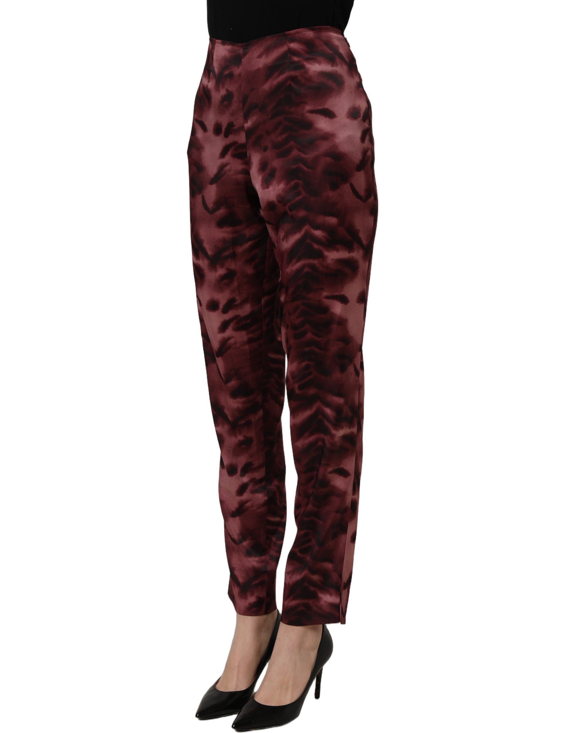 BENCIVENGA Burgundy High Waist Patterned Straight Trouser Pants - Image 4