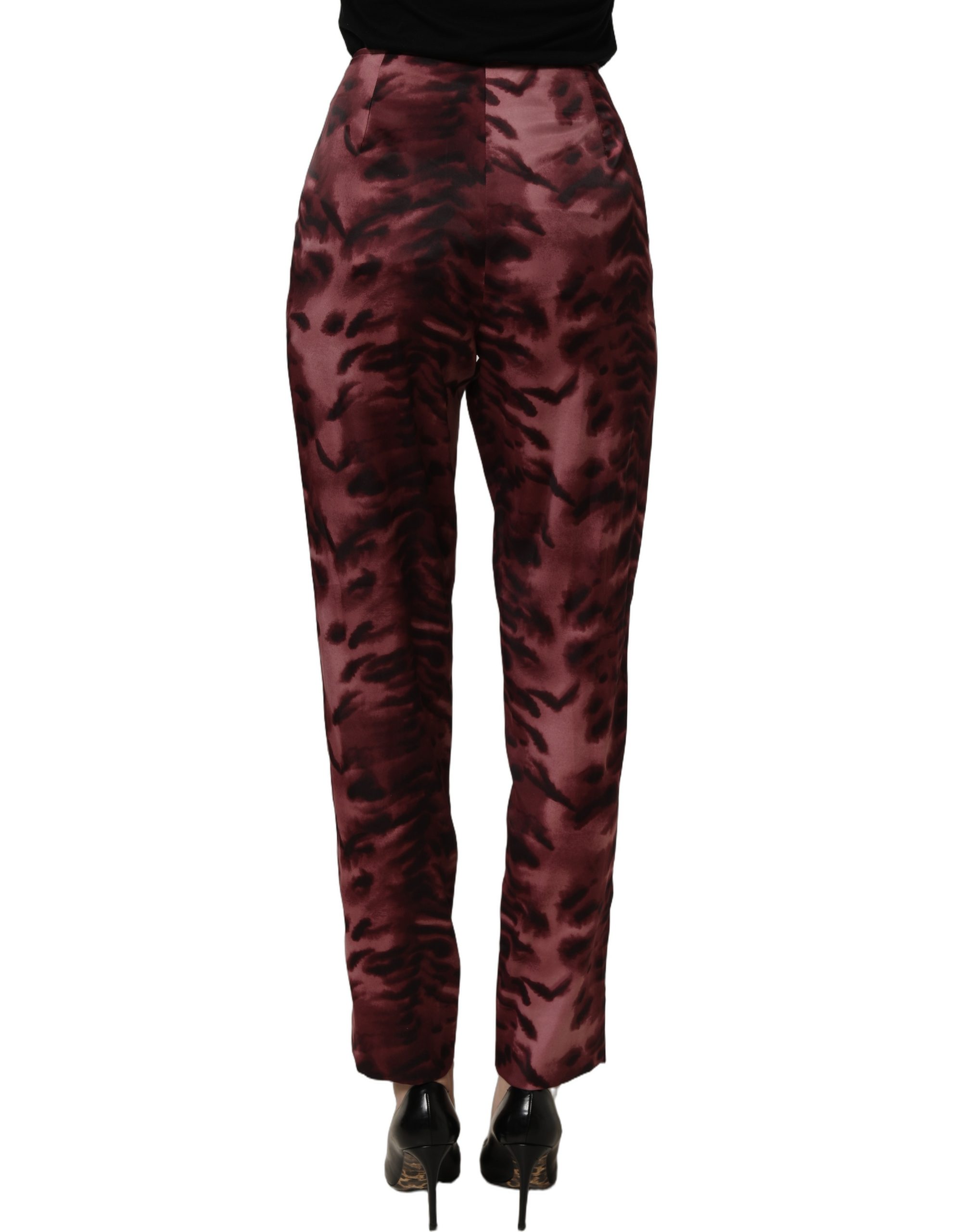BENCIVENGA Burgundy High Waist Patterned Straight Trouser Pants - Image 5
