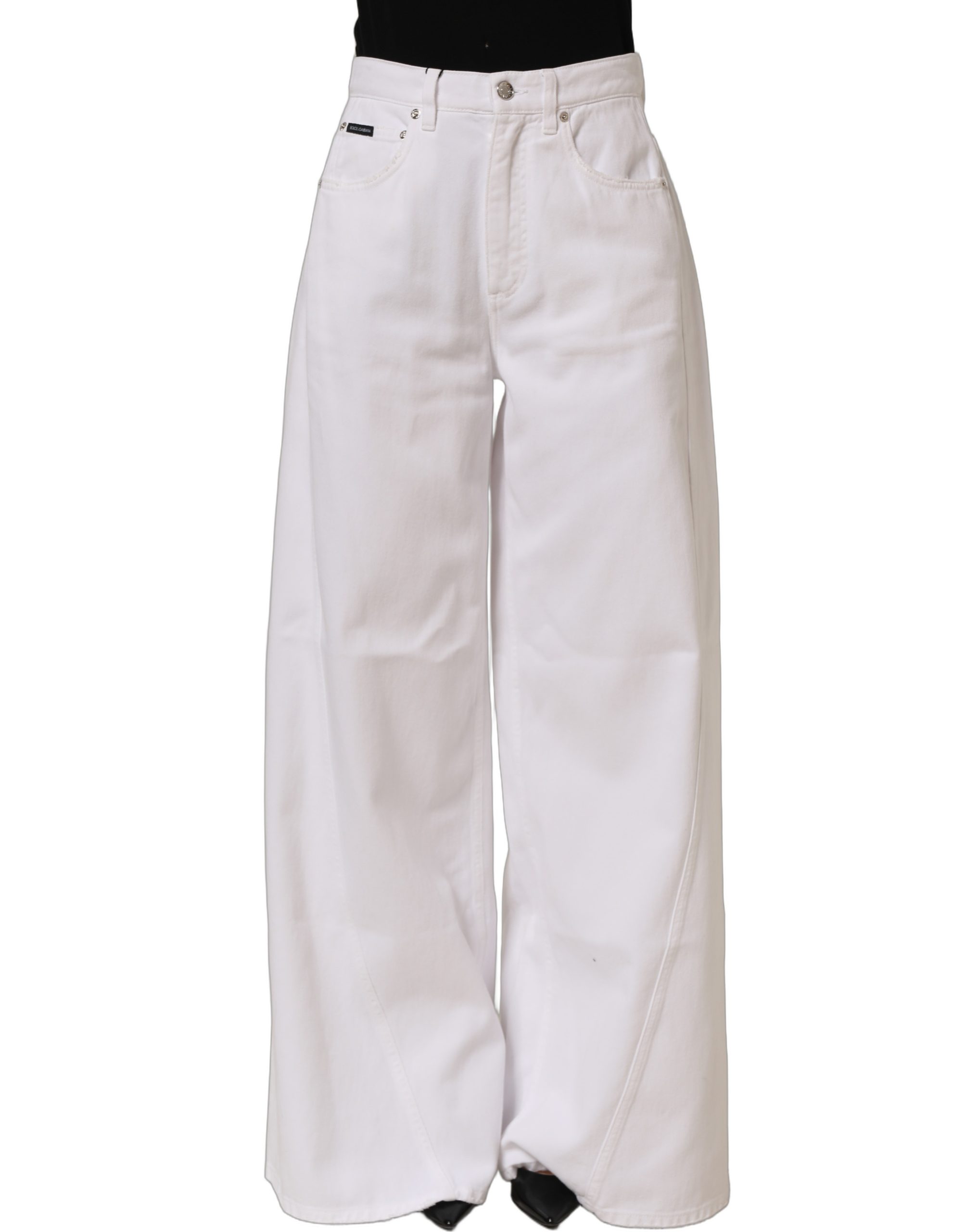 Dolce & Gabbana White Cotton Stretch Wide Leg Denim Jeans - Image 2