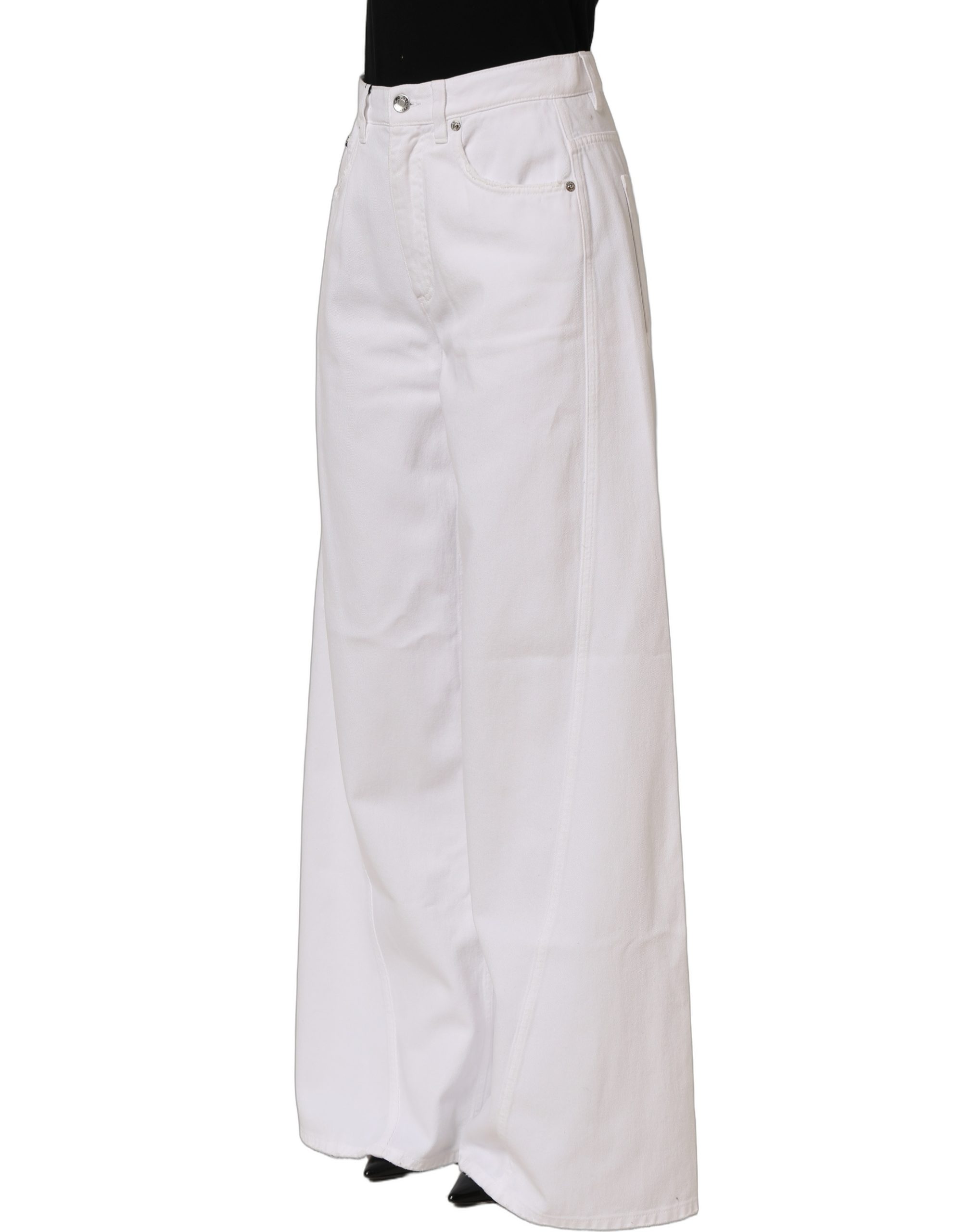 Dolce & Gabbana White Cotton Stretch Wide Leg Denim Jeans - Image 4