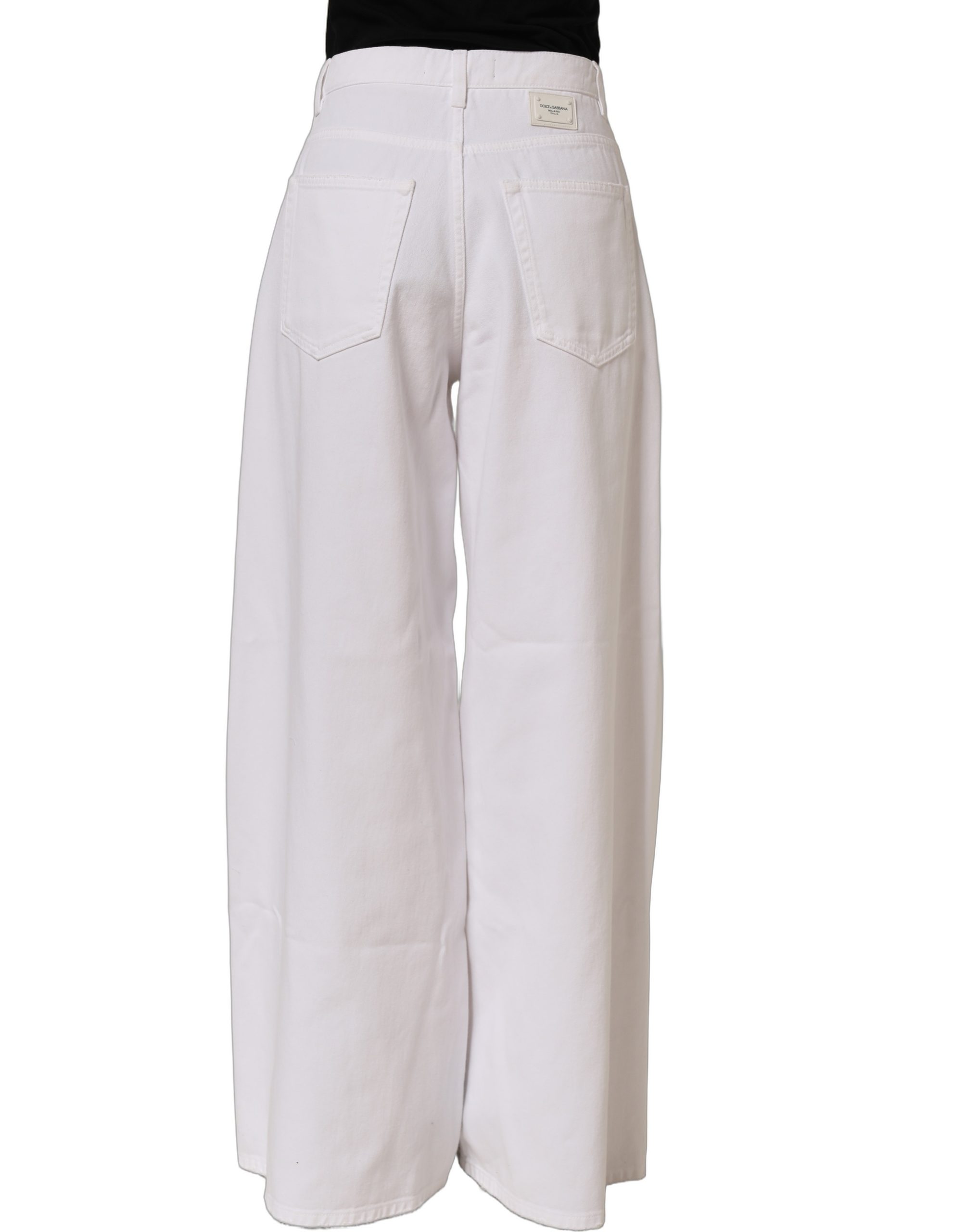 Dolce & Gabbana White Cotton Stretch Wide Leg Denim Jeans - Image 5