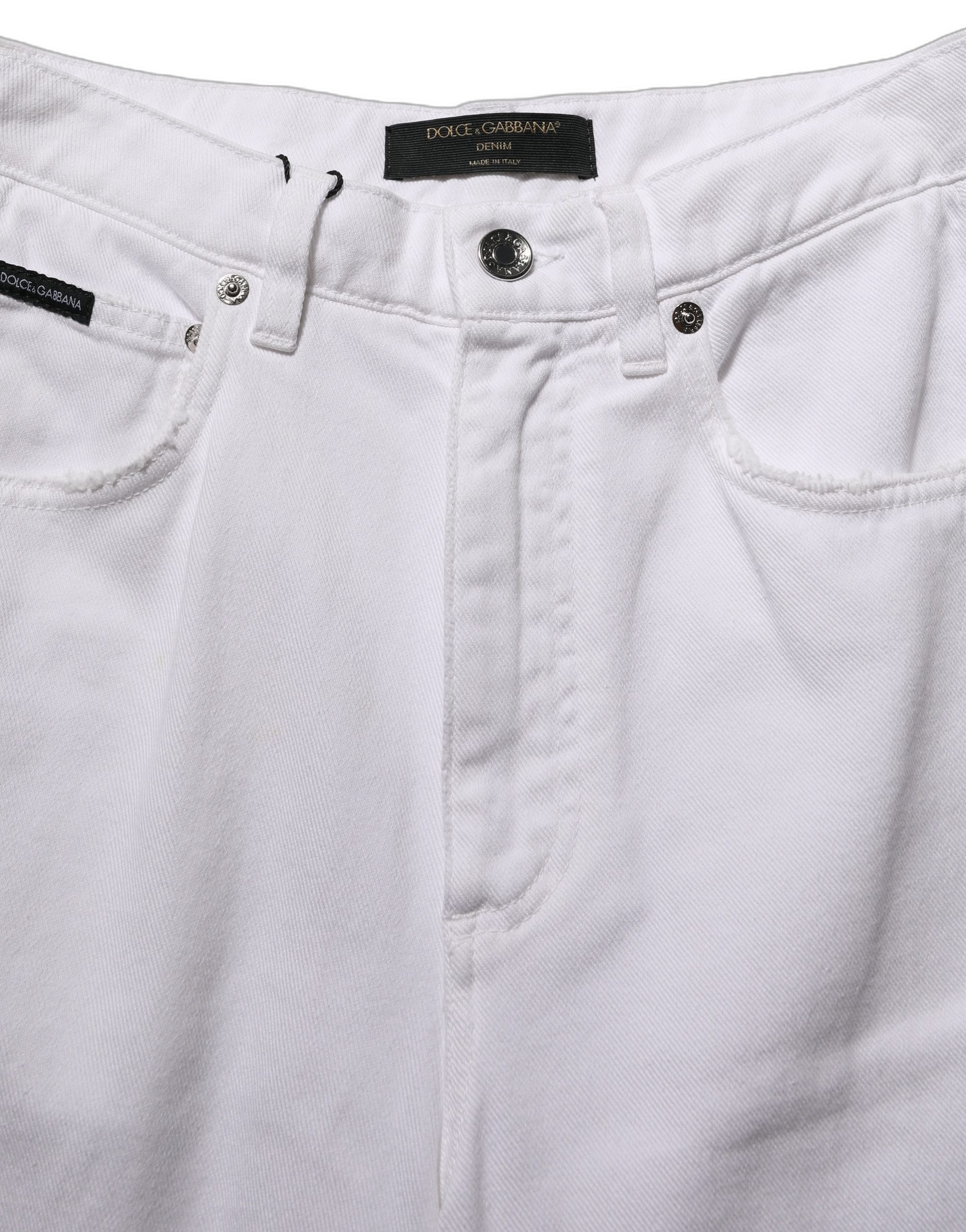 Dolce & Gabbana White Cotton Stretch Wide Leg Denim Jeans - Image 6