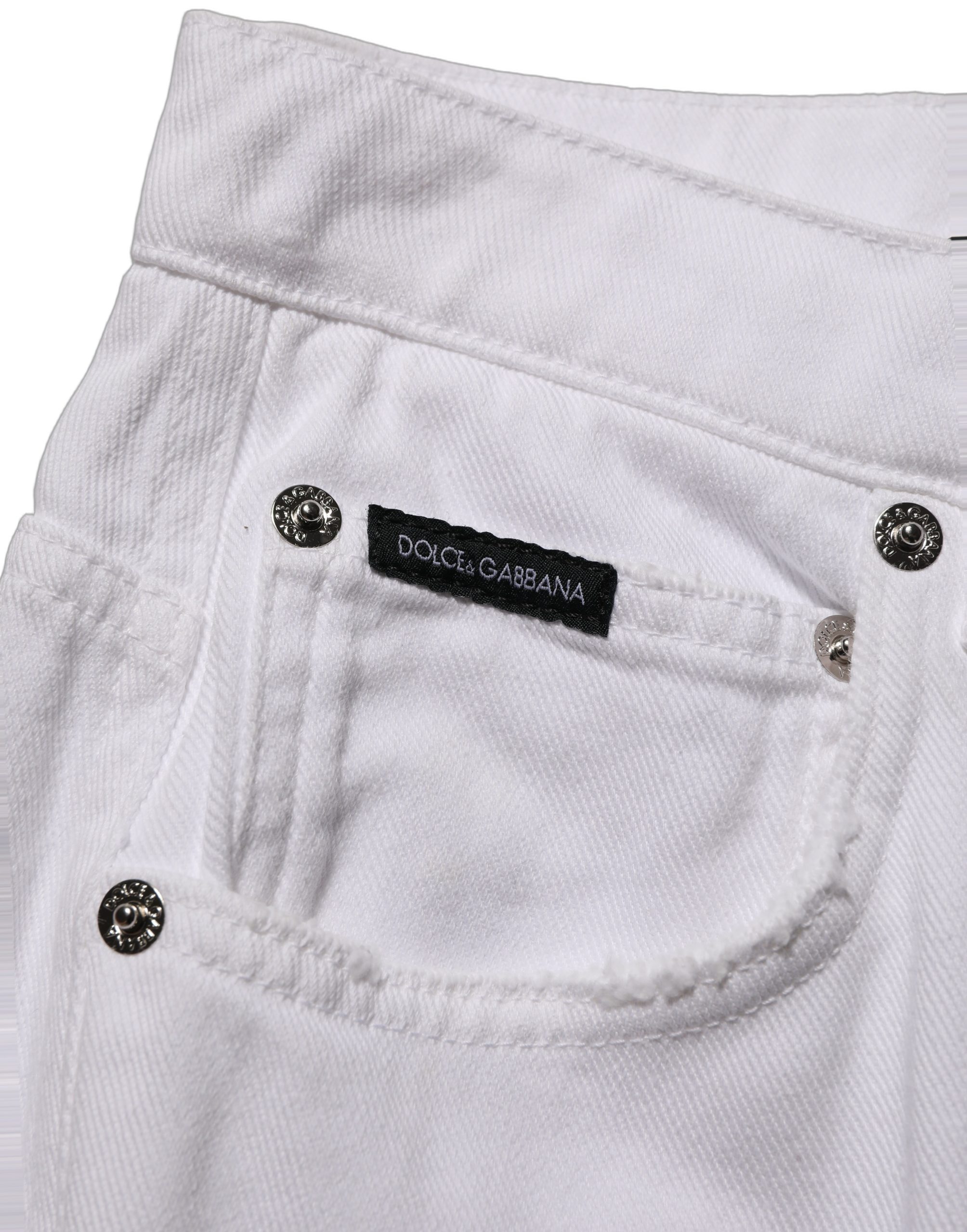 Dolce & Gabbana White Cotton Stretch Wide Leg Denim Jeans - Image 7