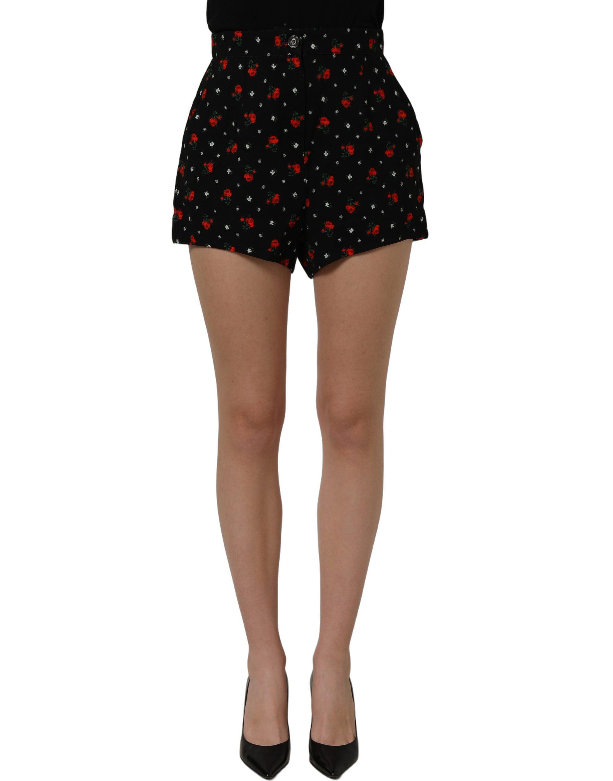 Dolce & Gabbana Black Floral High Rise Women Hot Pants Shorts - Image 3