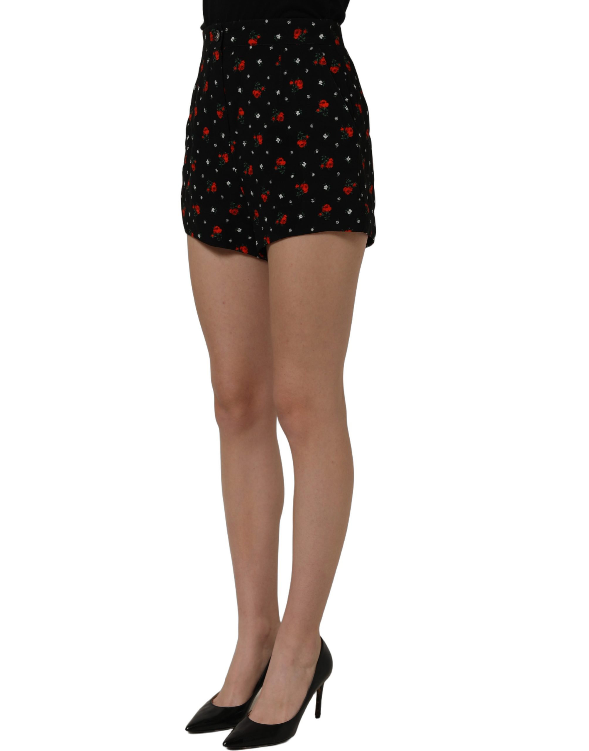 Dolce & Gabbana Black Floral High Rise Women Hot Pants Shorts - Image 4