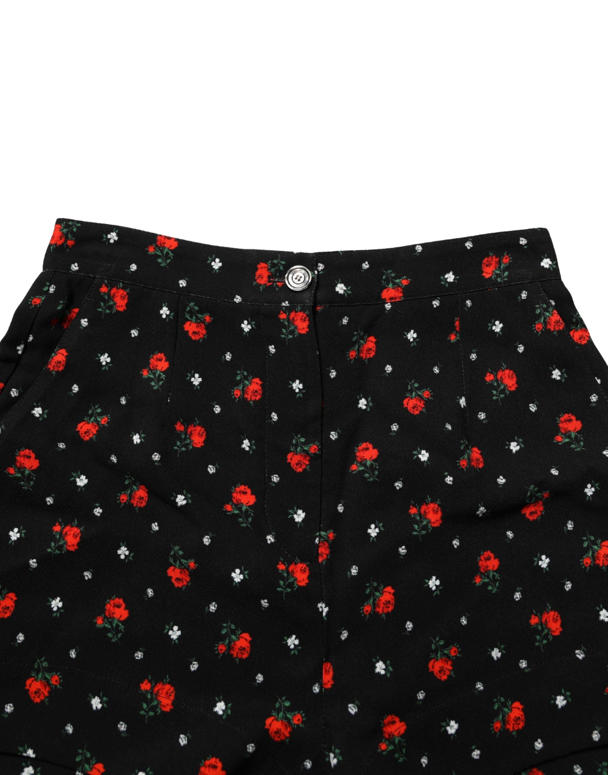 Dolce & Gabbana Black Floral High Rise Women Hot Pants Shorts - Image 6
