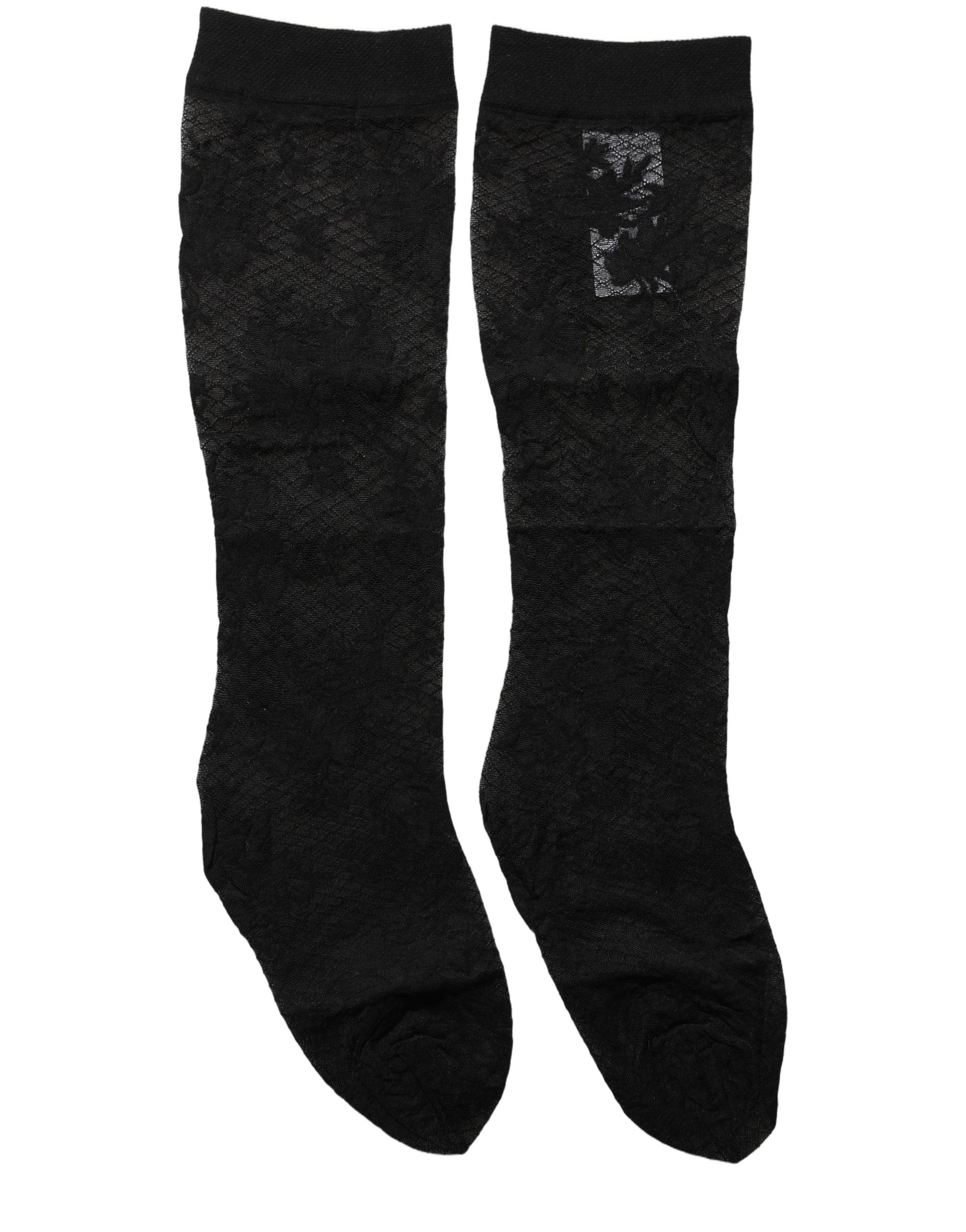Dolce & Gabbana Black Floral Lace Nylon Stretch Stockings Socks - Image 2