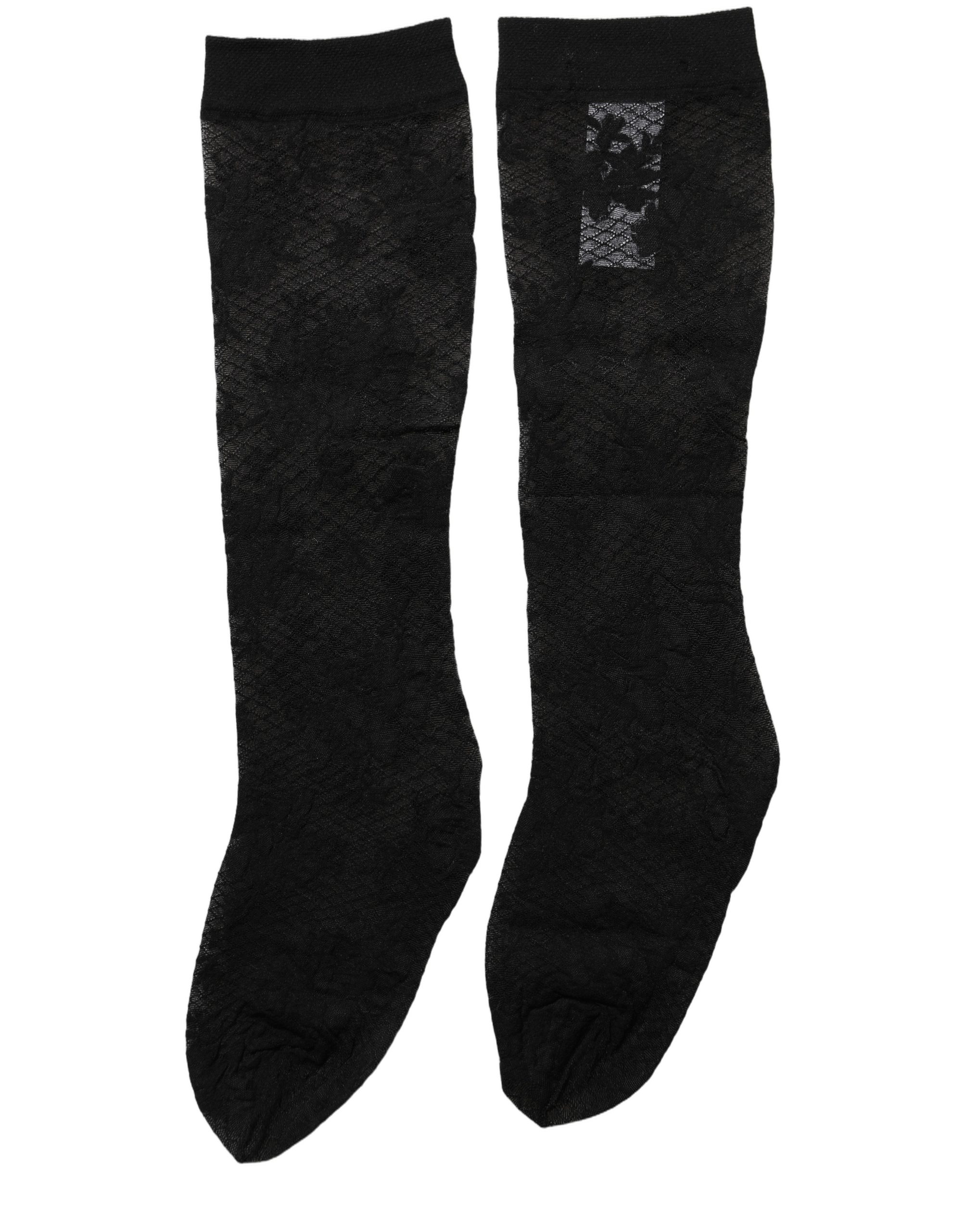 Dolce & Gabbana Black Floral Lace Nylon Stretch Stockings Socks - Image 4