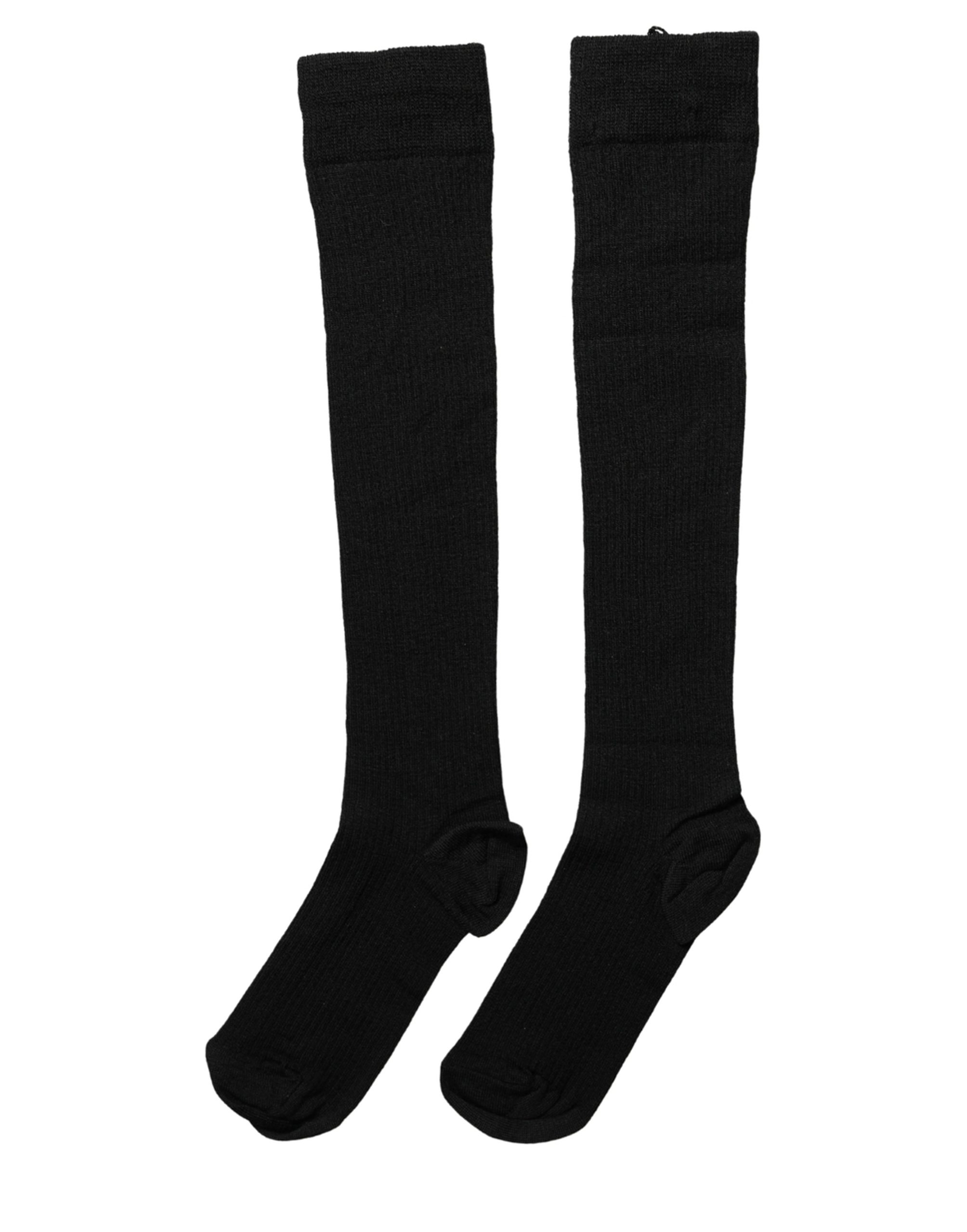 Dolce & Gabbana Black Wool Knit Calf Long Women Accessory Socks - Image 4
