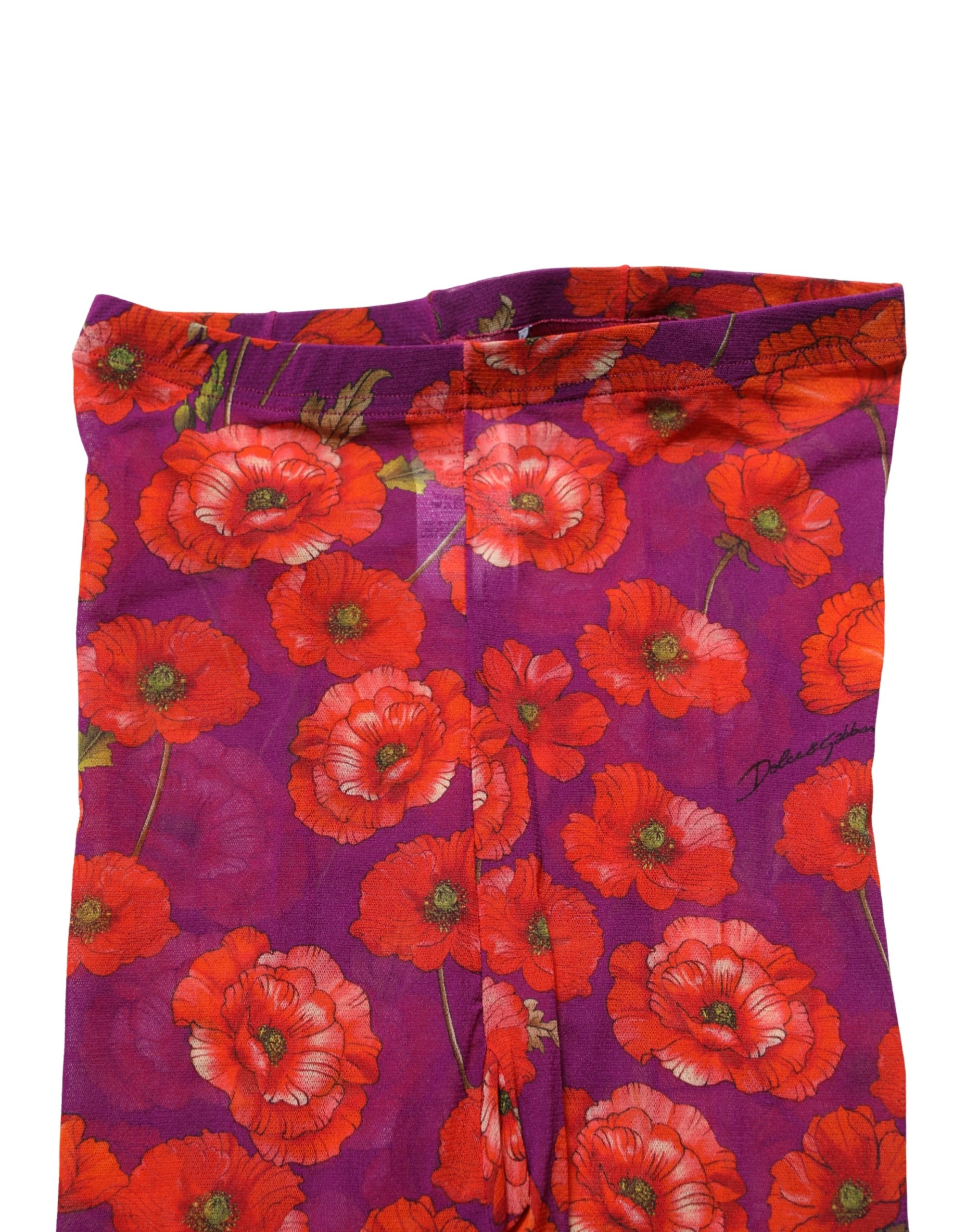 Dolce & Gabbana Purple Nylon Floral Print Tights Stockings Socks - Image 5