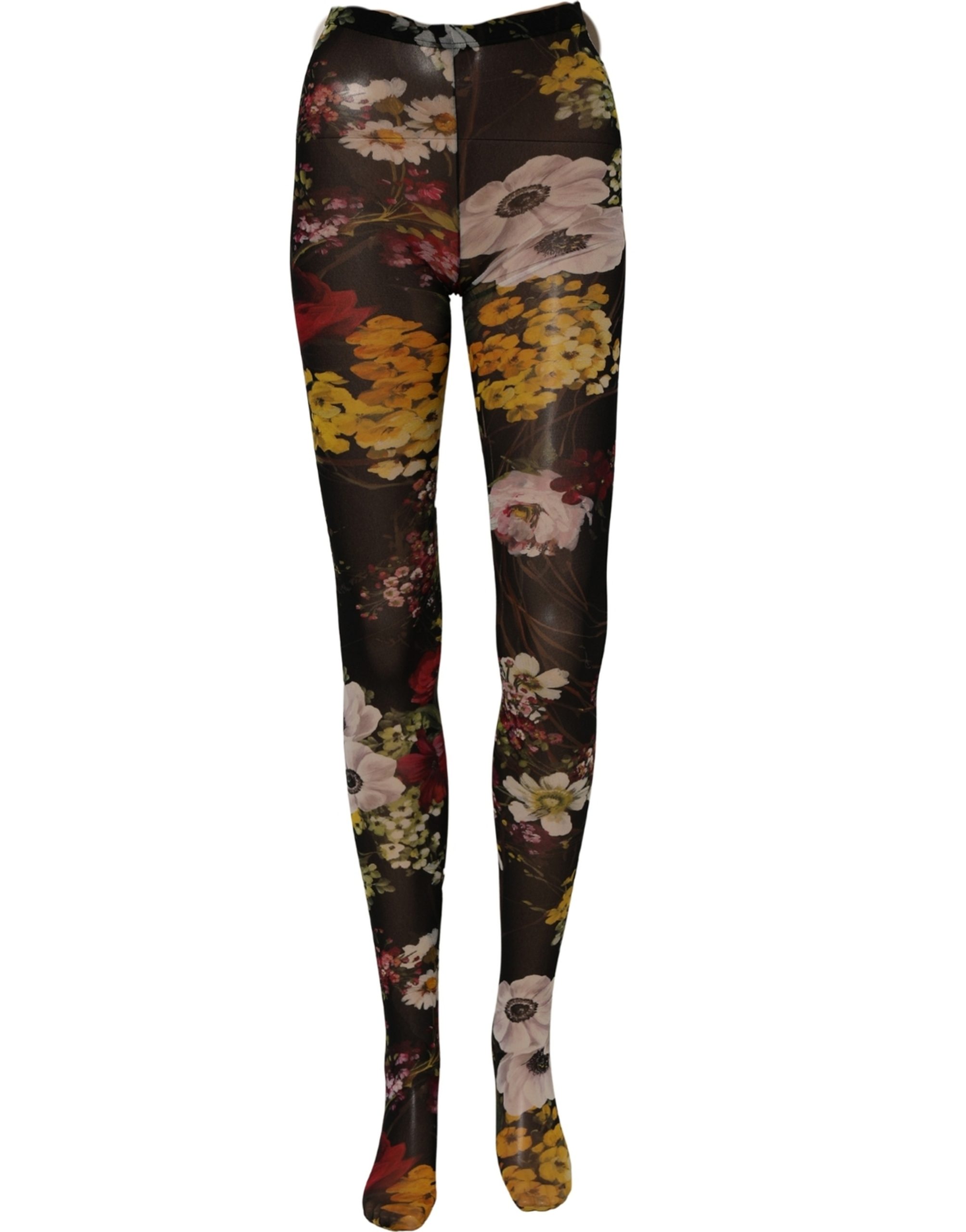 Dolce & Gabbana Black Nylon Floral Print Tights Stockings Socks - Image 2
