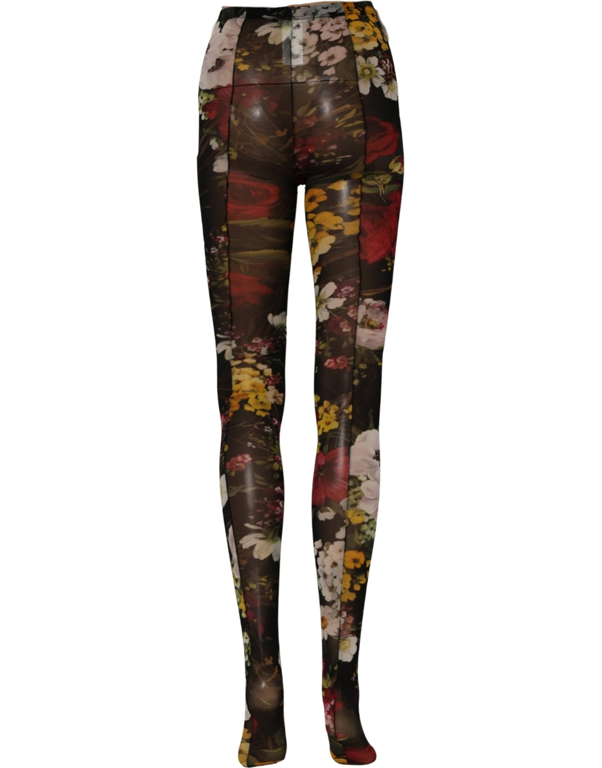 Dolce & Gabbana Black Nylon Floral Print Tights Stockings Socks - Image 4