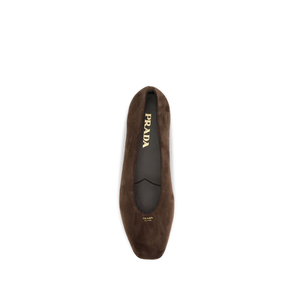 Prada Brown Calf Leather Bos Taurus Ballet Flats - Image 4