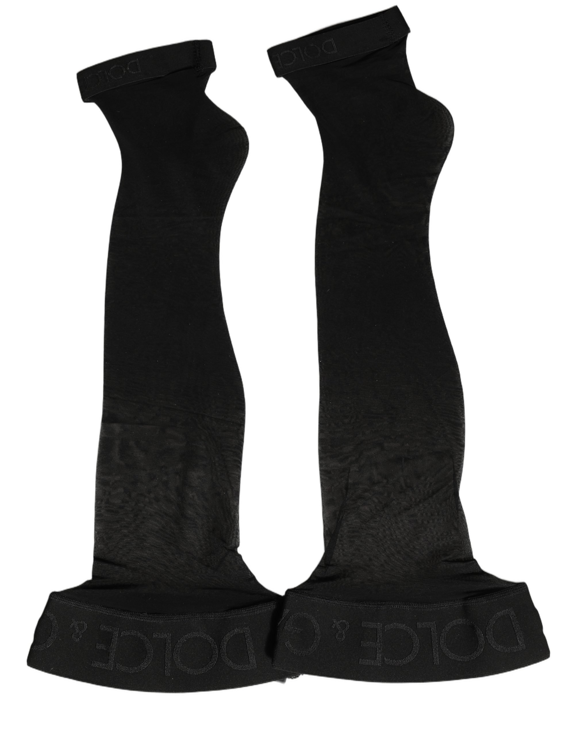 Dolce & Gabbana Black Nylon Logo Calf Long Women Accessory Socks - Image 4
